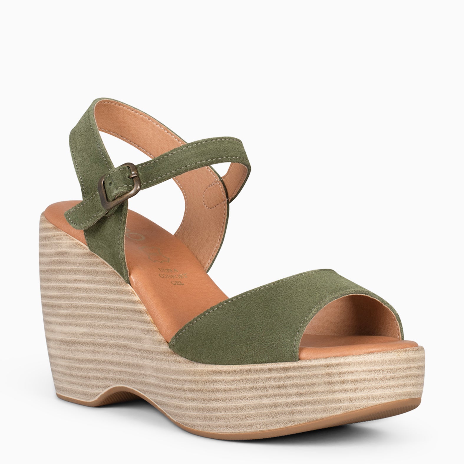 SIDNEY – Sandalias con cuña de madera VERDE - miMaO ®