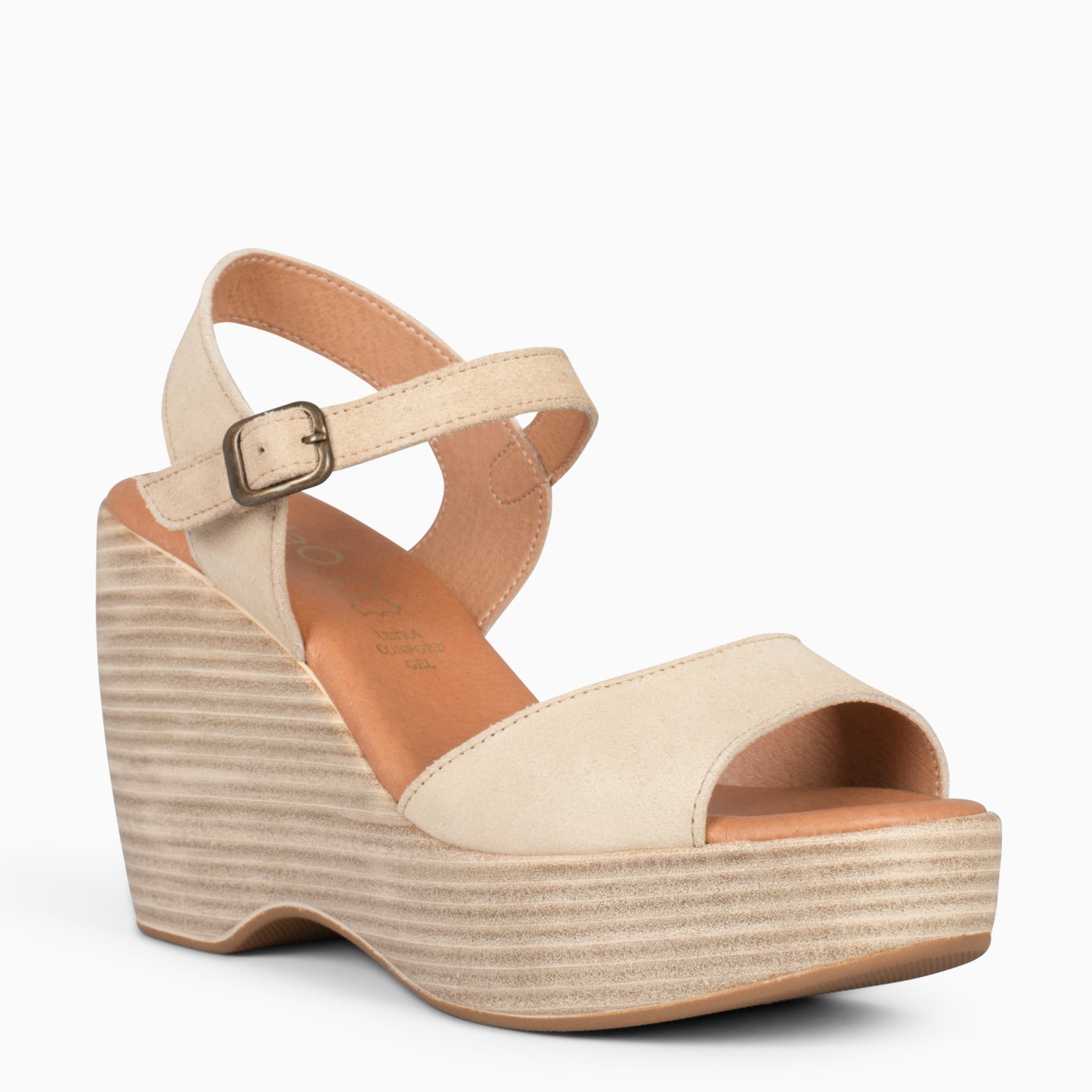 SIDNEY – Sandalias con cuña de madera BEIGE - miMaO ®