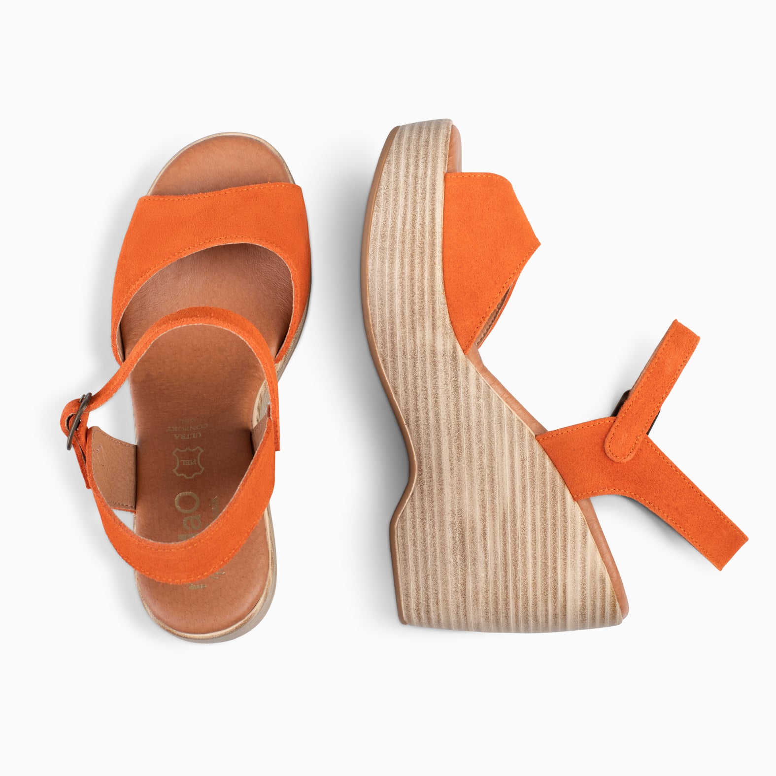 SIDNEY – Sandalias con cuña de madera NARANJA - miMaO ®