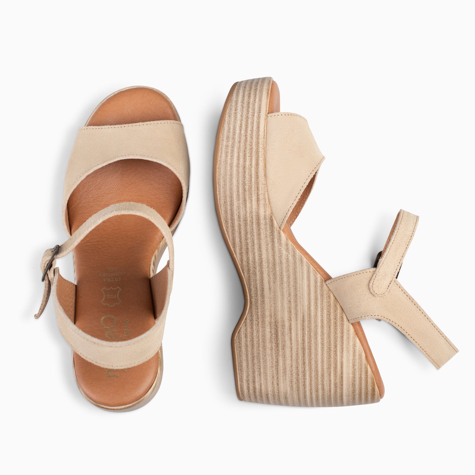 SIDNEY – Sandalias con cuña de madera BEIGE - miMaO ®