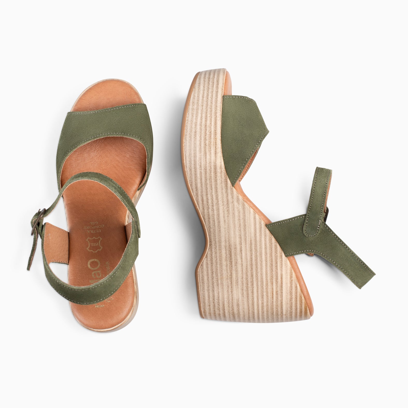 SIDNEY – Sandalias con cuña de madera VERDE - miMaO ®