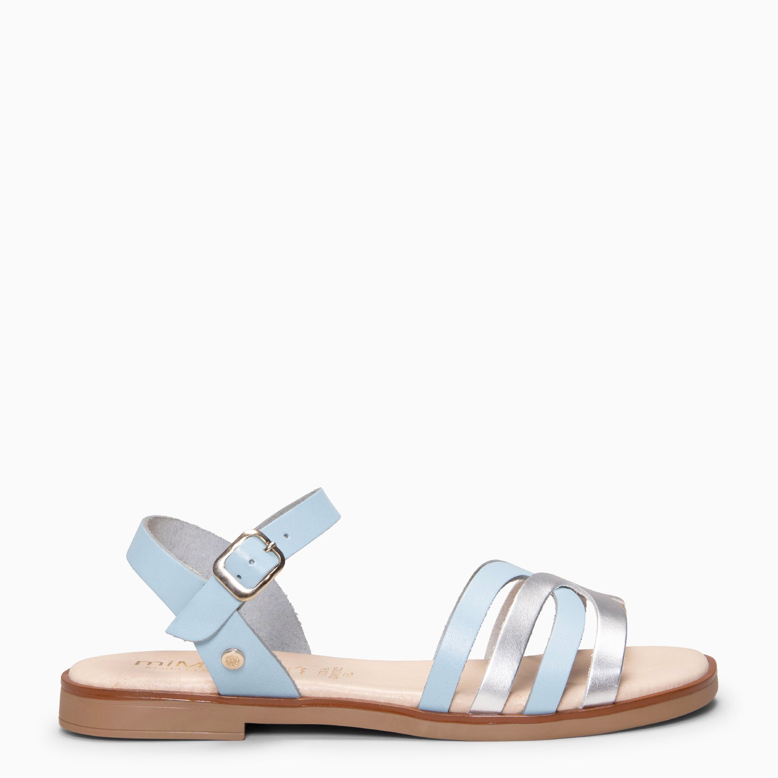 BELISA - Sandalia plana de piel de vaquetilla en AZUL PLATA - miMaO ®