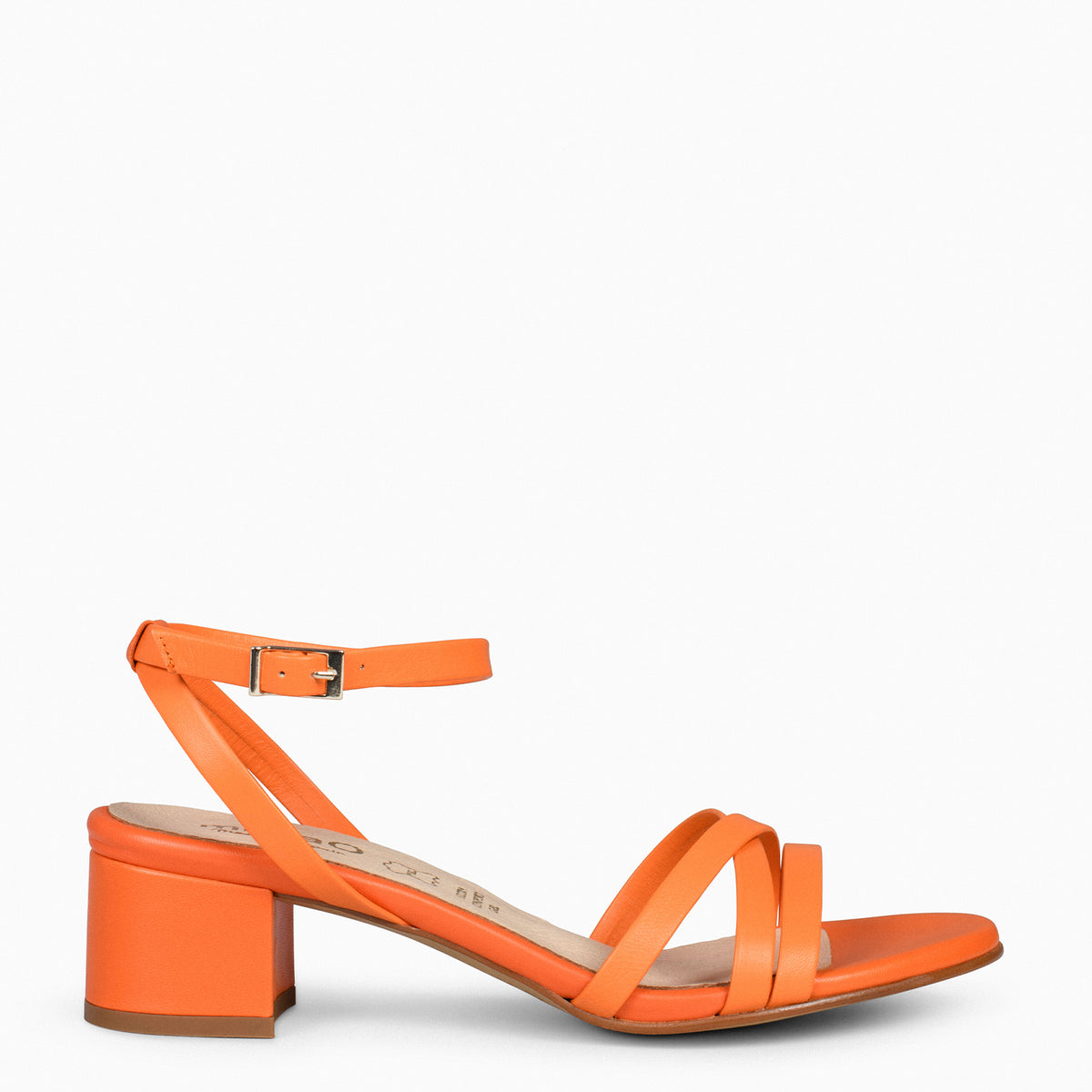 VIENA – ORANGE SANDAL WITH THIN STRAPS AND LOW HEEL