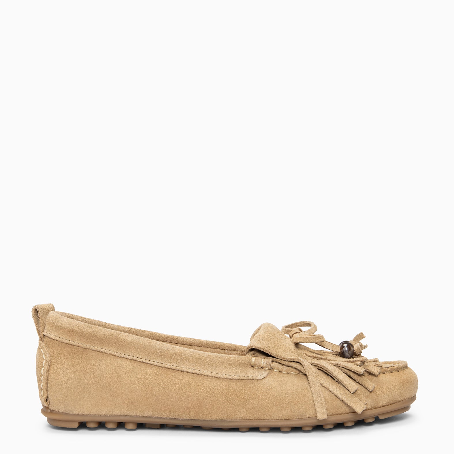 HABANA - Mocasines planos de ante con flecos y borlas BEIGE