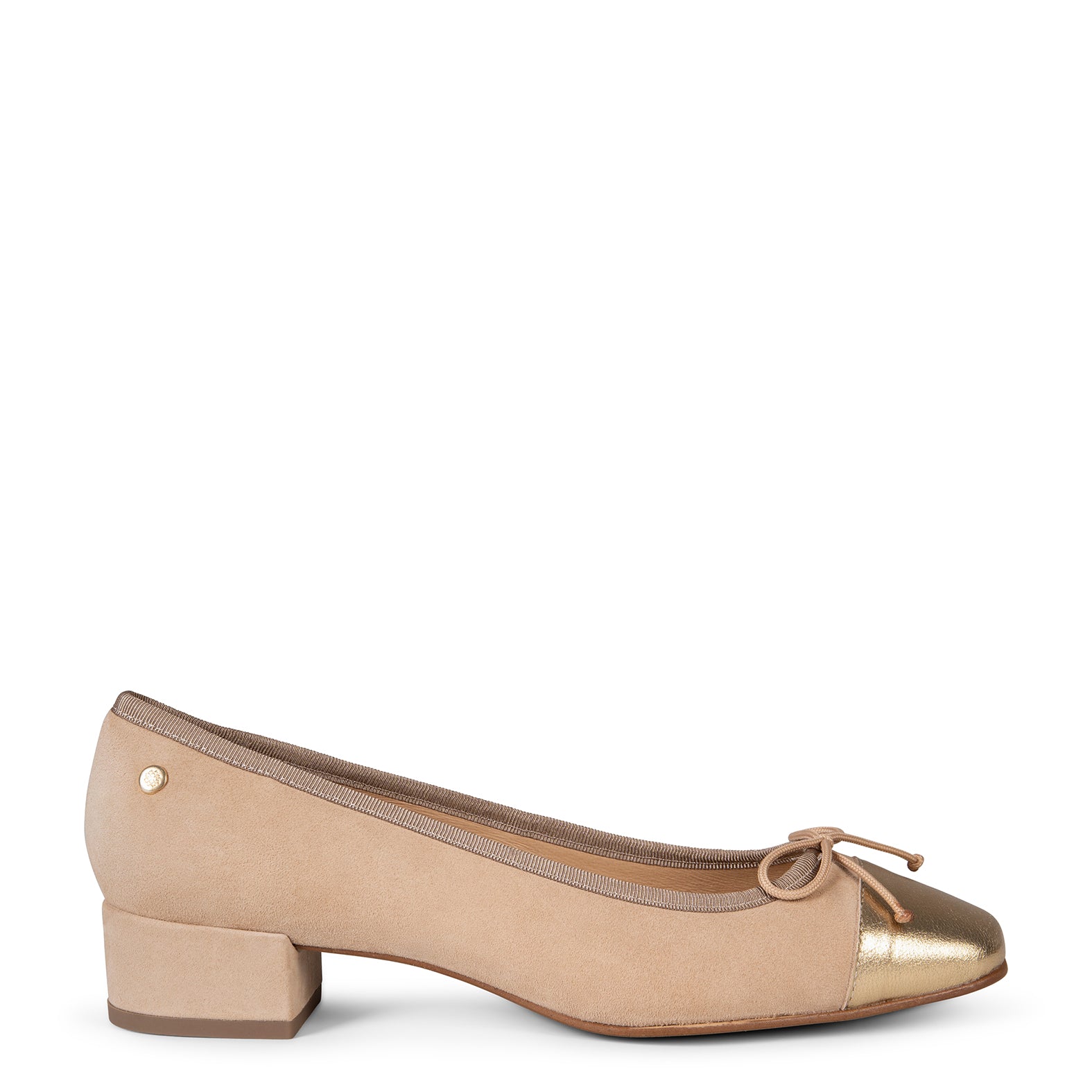 GLAMOUR – Bailarinas con tacón y puntera de napa CAMEL - miMaO ®