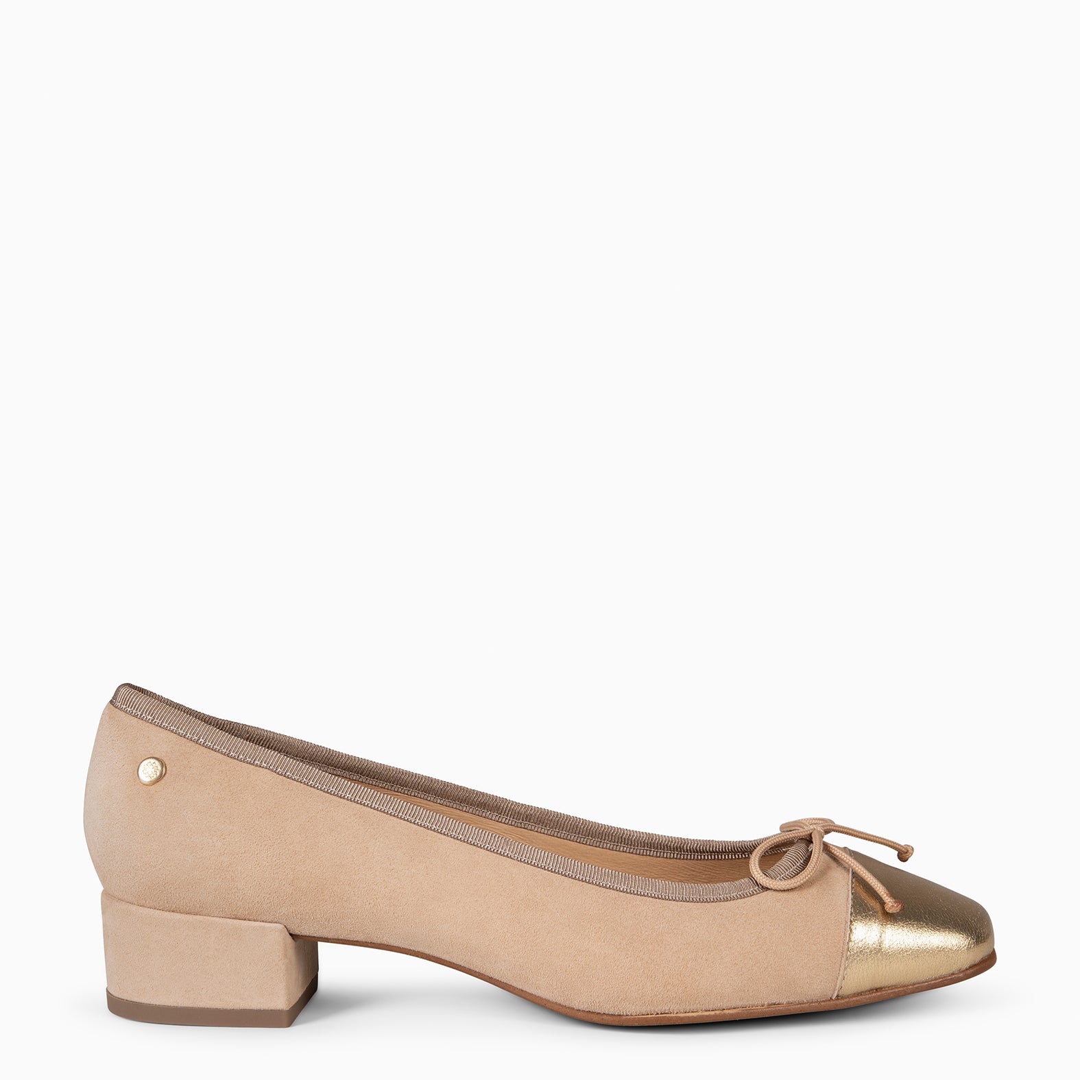 GLAMOUR – Bailarinas con tacón y puntera de napa CAMEL - miMaO ®