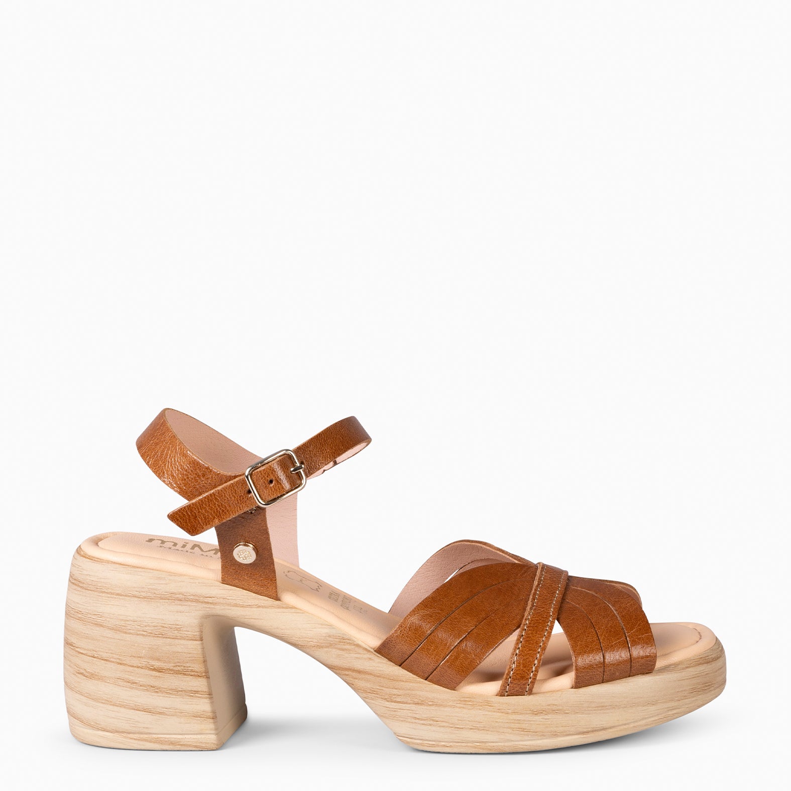 LANCY - CAMEL CASUAL SANDALS WITH BLOCK HEEL
