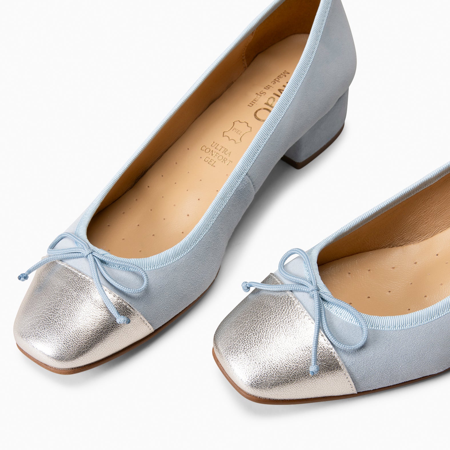 GLAMOUR – Bailarinas con tacón y puntera de napa AZUL - miMaO ®
