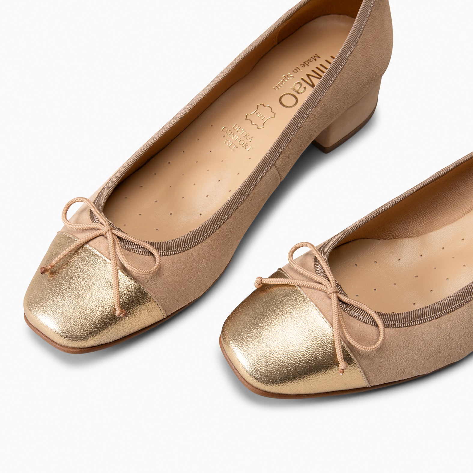 GLAMOUR – Bailarinas con tacón y puntera de napa CAMEL - miMaO ®
