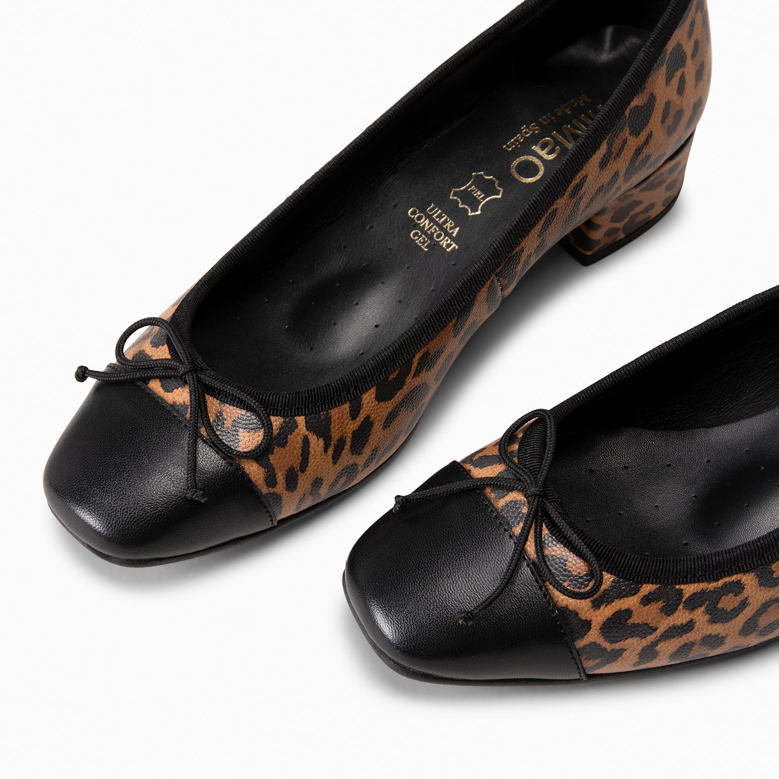 GLAMOUR – Bailarinas con tacón y puntera de napa LEOPARDO - miMaO ®