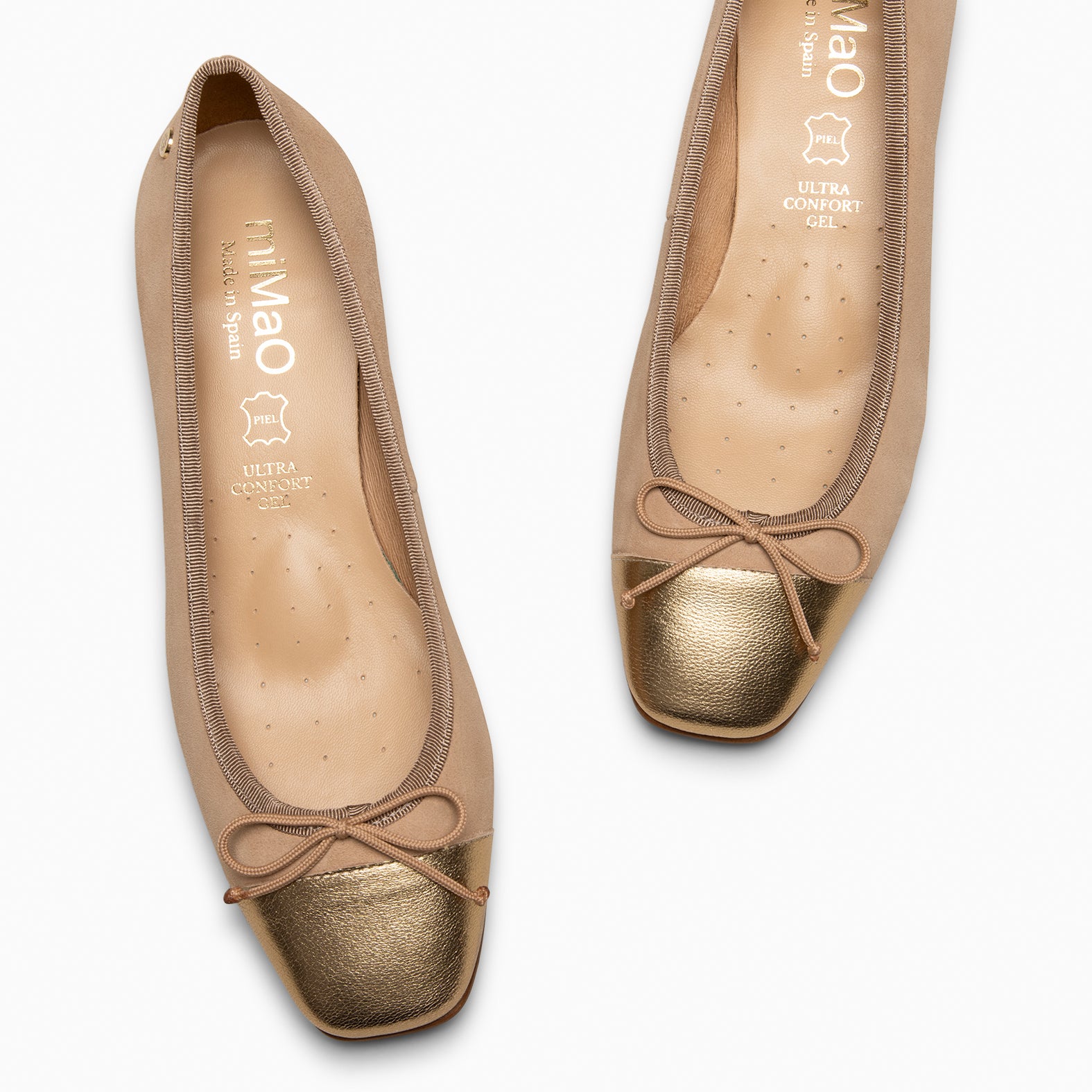 GLAMOUR – Bailarinas con tacón y puntera de napa CAMEL - miMaO ®
