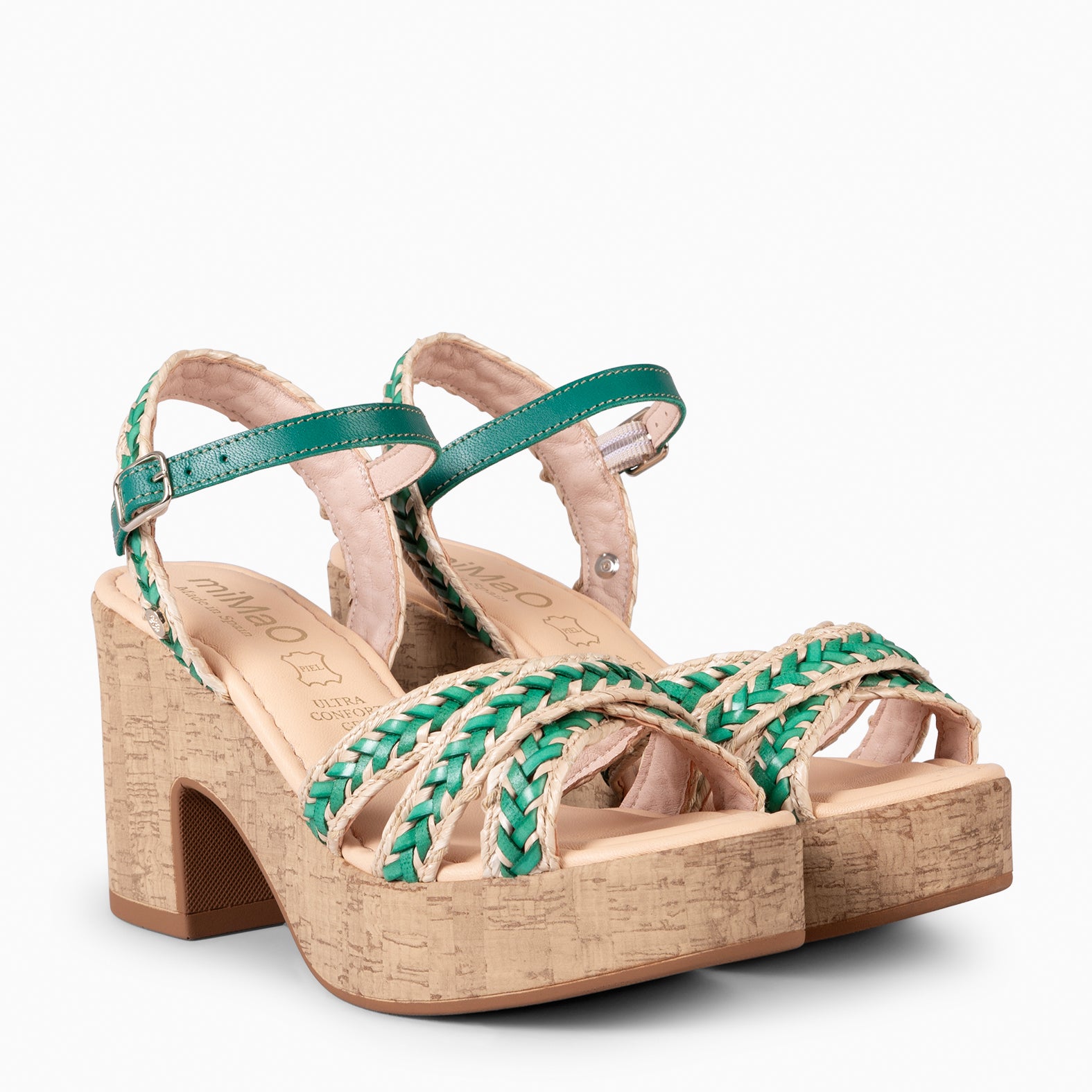 FLORA - GREEN CASUAL SANDALS WITH HIGH HEELS