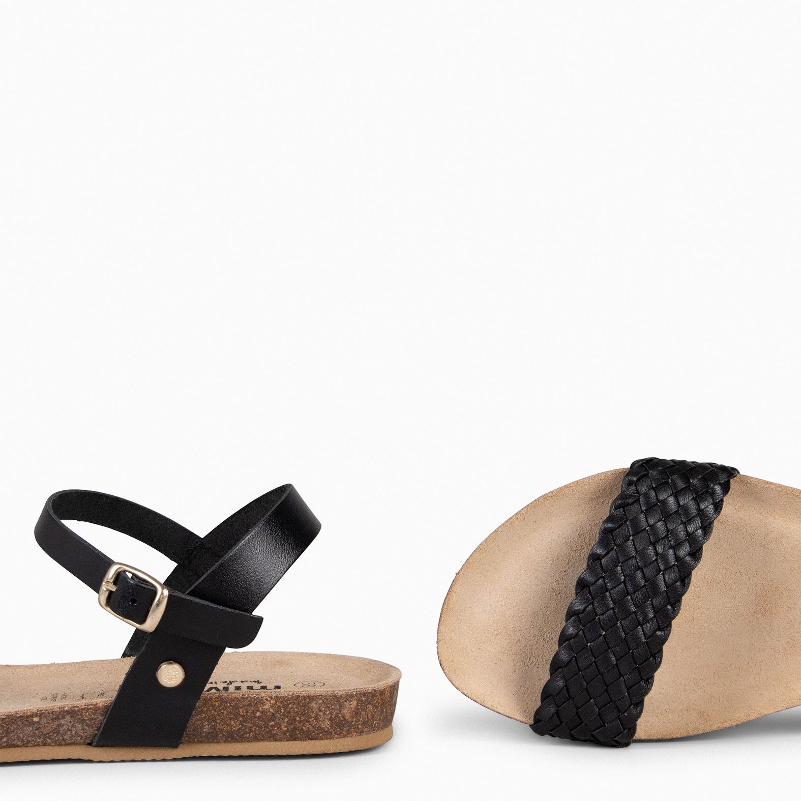 AIRE - BLACK FLAT BIO SANDALS WITH BRAIDED STRAP