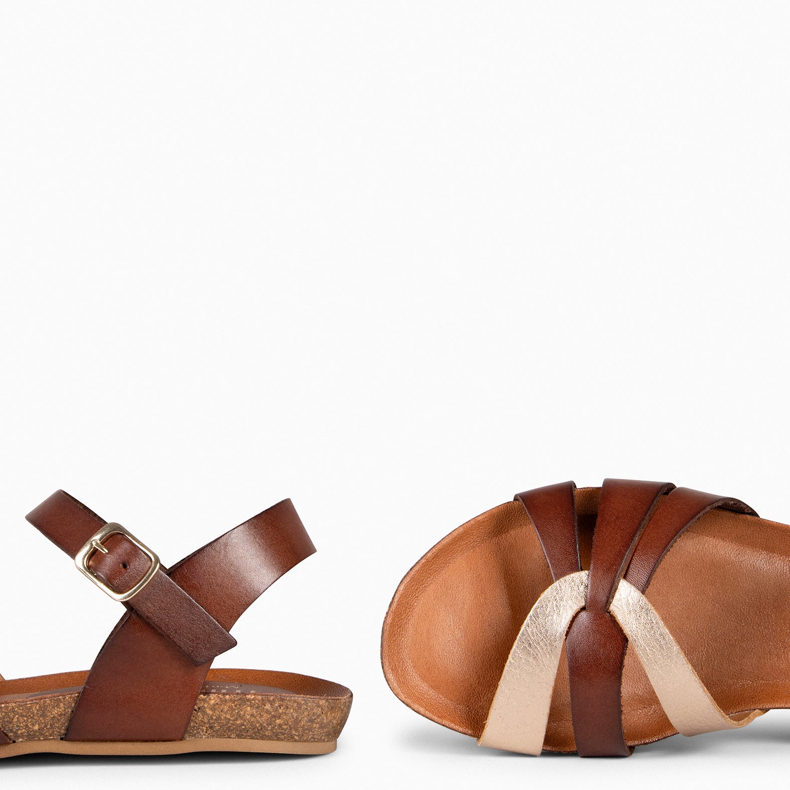 SALOMÉ - Sandales plates en cuir bicolor MARRON CUIVRÉ