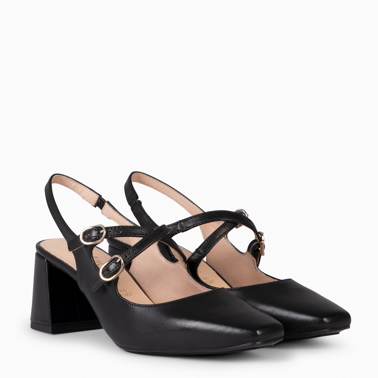 NAMIBIA - ZAPATOS DE MUJER DESTALONADOS DE TACÓN ANCHO NEGRO - miMaO ®