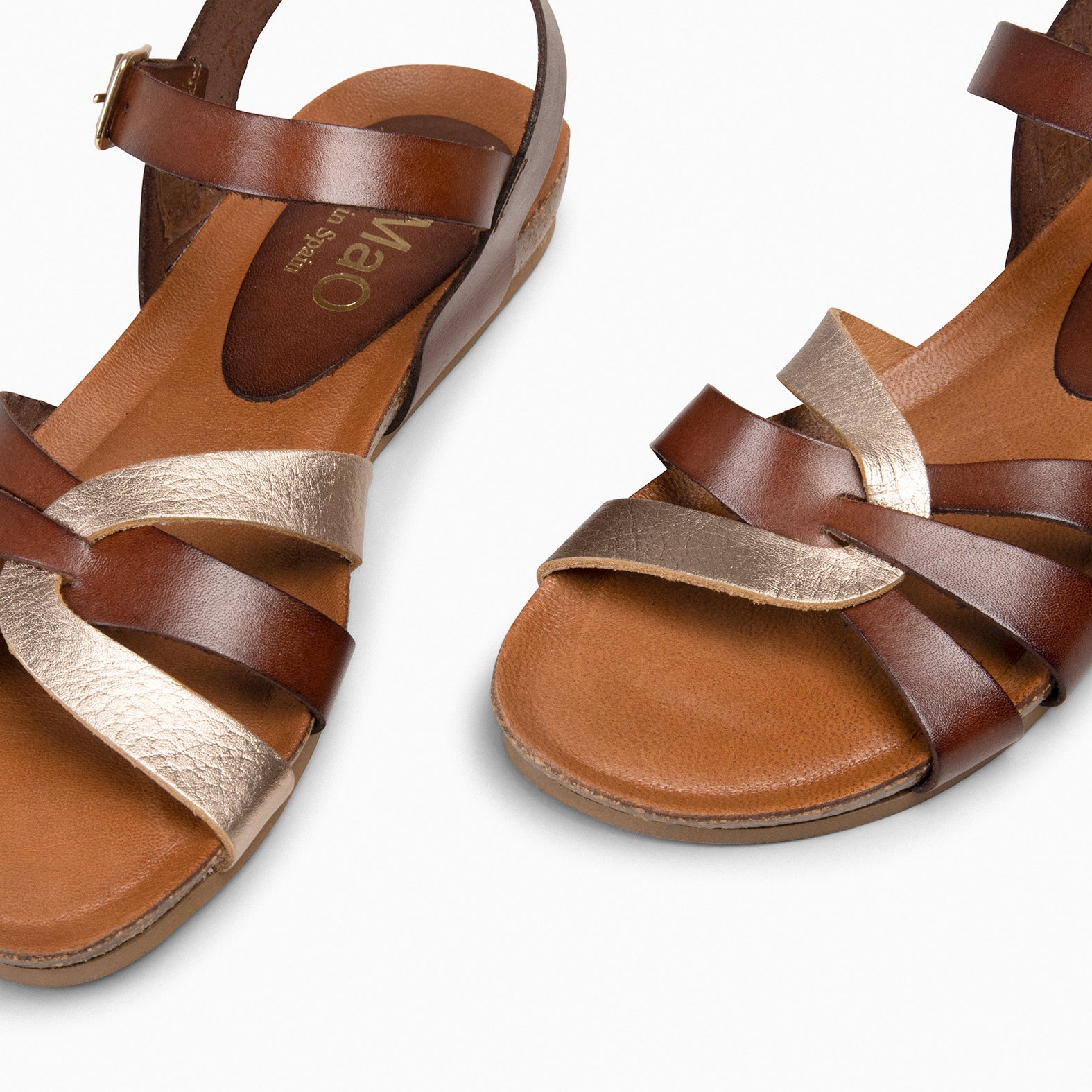 SALOMÉ - Sandales plates en cuir bicolor MARRON CUIVRÉ