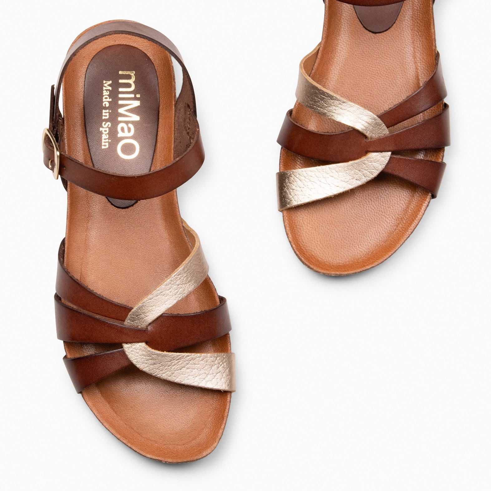 SALOMÉ - Sandales plates en cuir bicolor MARRON CUIVRÉ