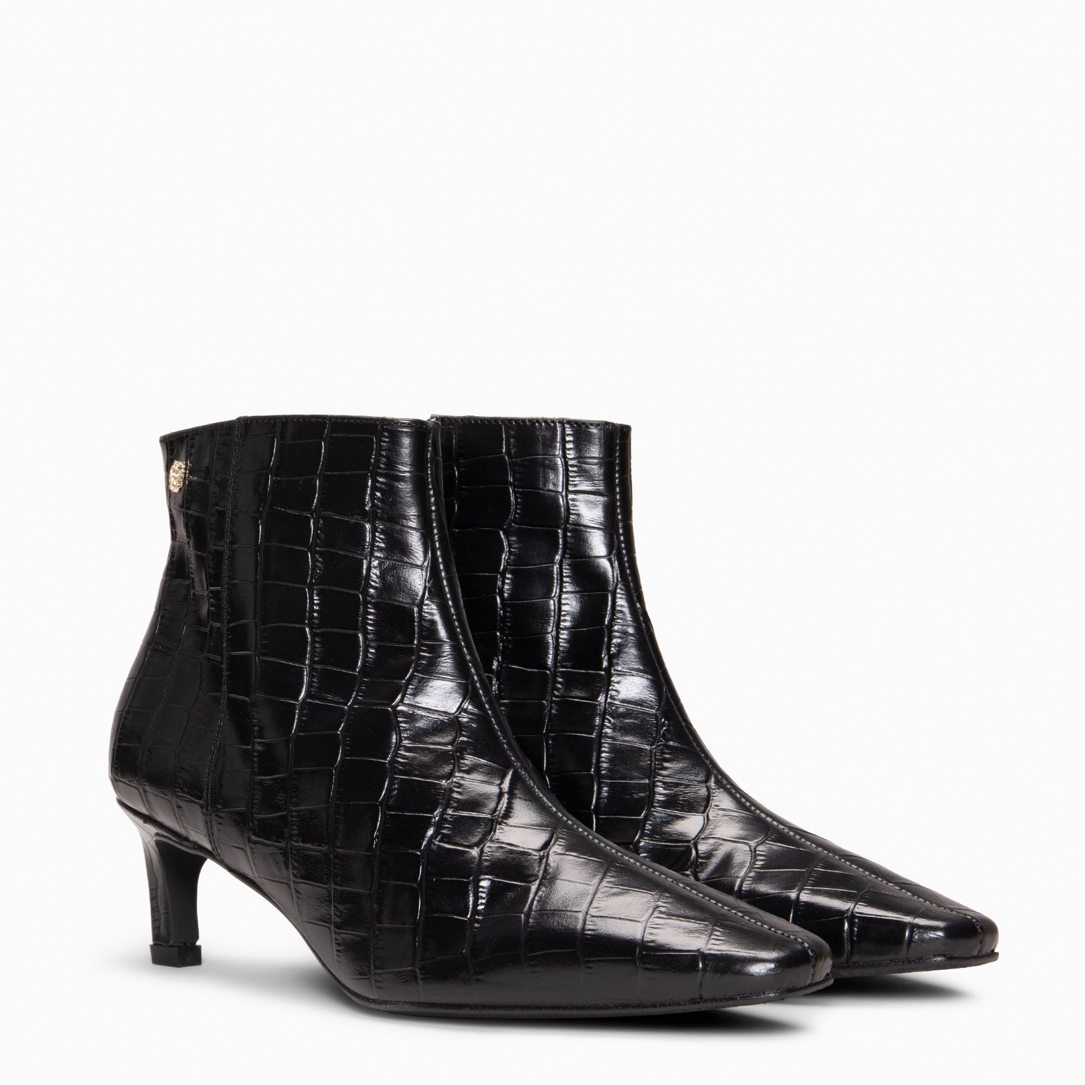 DUNDY - BLACK Leather slim heel ankle boots