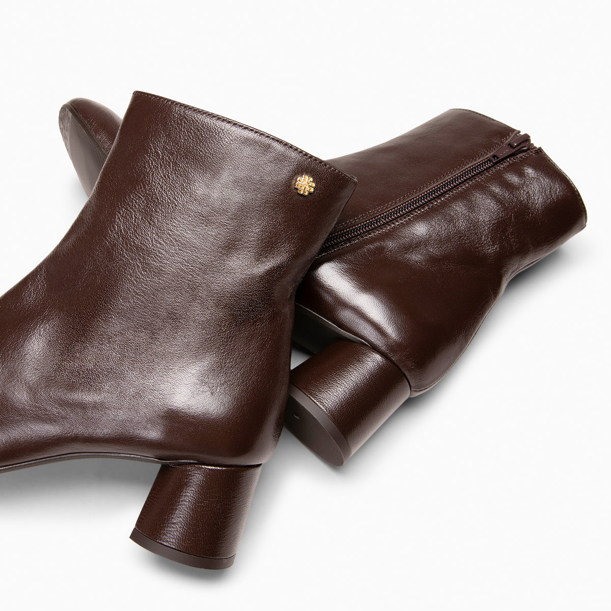 RUBI - Botines de tacón de piel MARRON