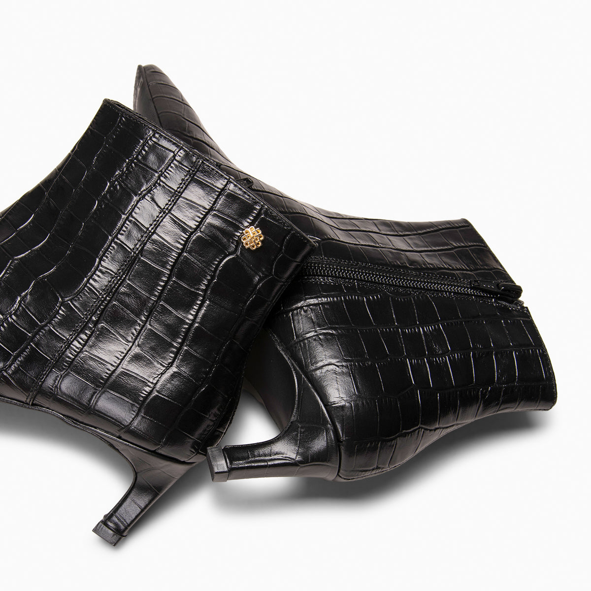 DUNDY - Botines de tacón fino en piel NEGRO