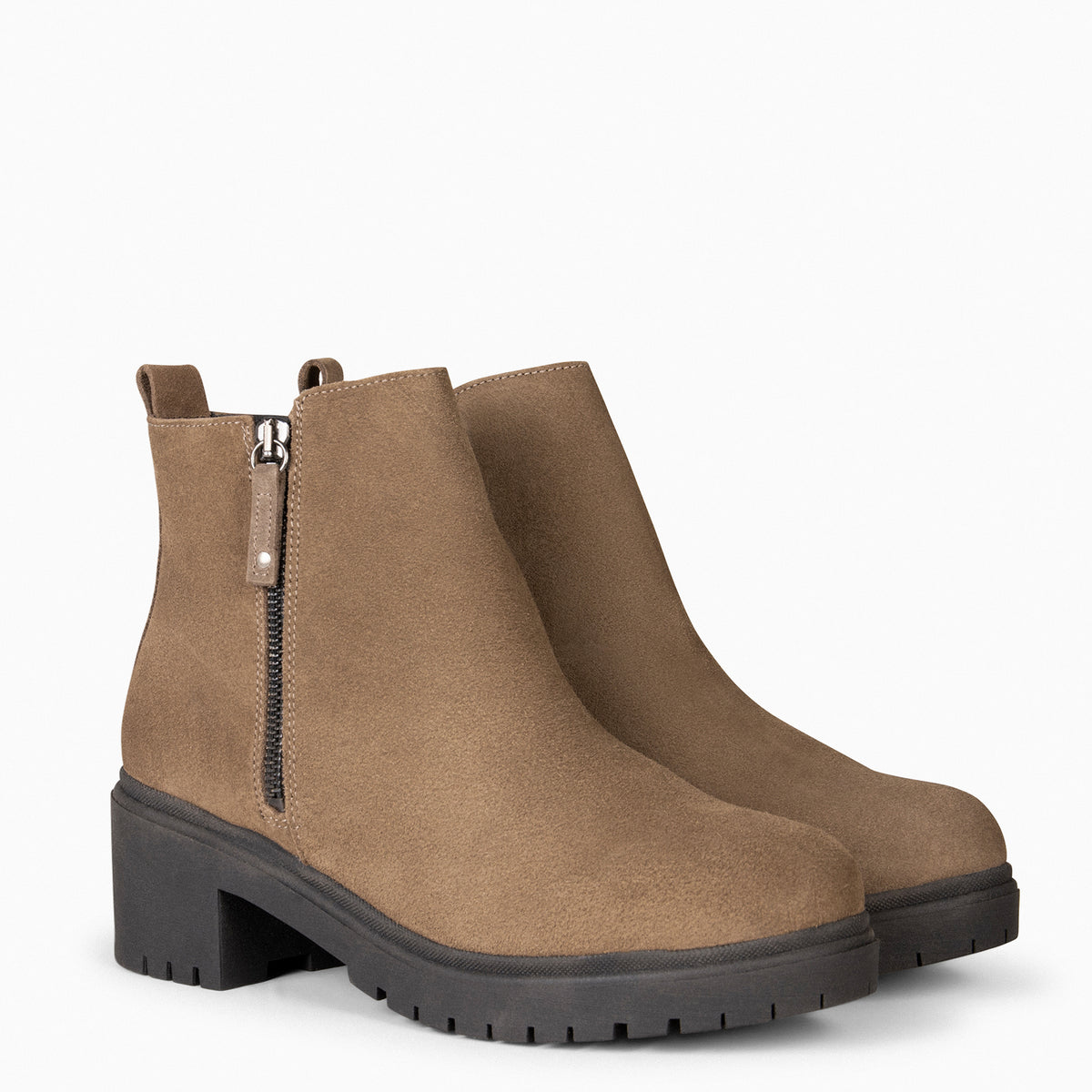 POP - TAUPE Waterafstotende leren enkellaarsjes