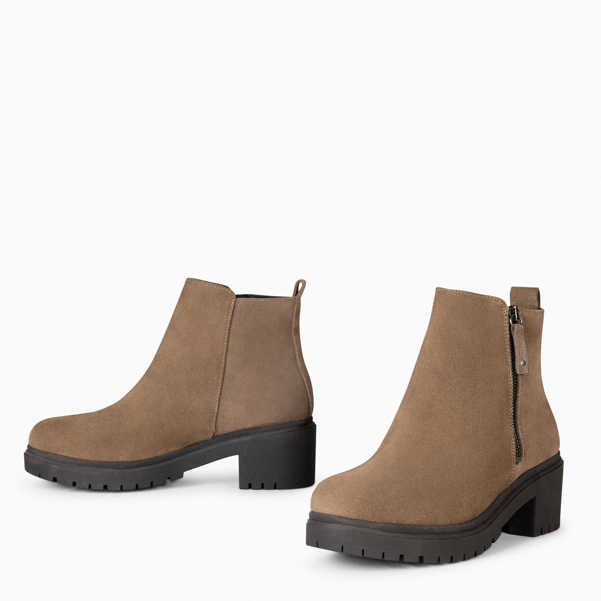 POP - TAUPE Waterafstotende leren enkellaarsjes