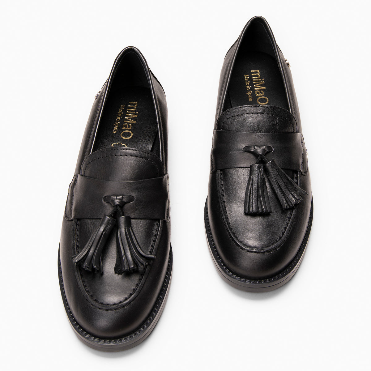 NARA - Mocasín de piel con borlas NEGRO