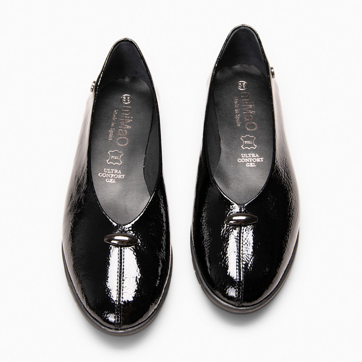 MALENA - Ballerines à talon compensé en cuir vernis NOIR