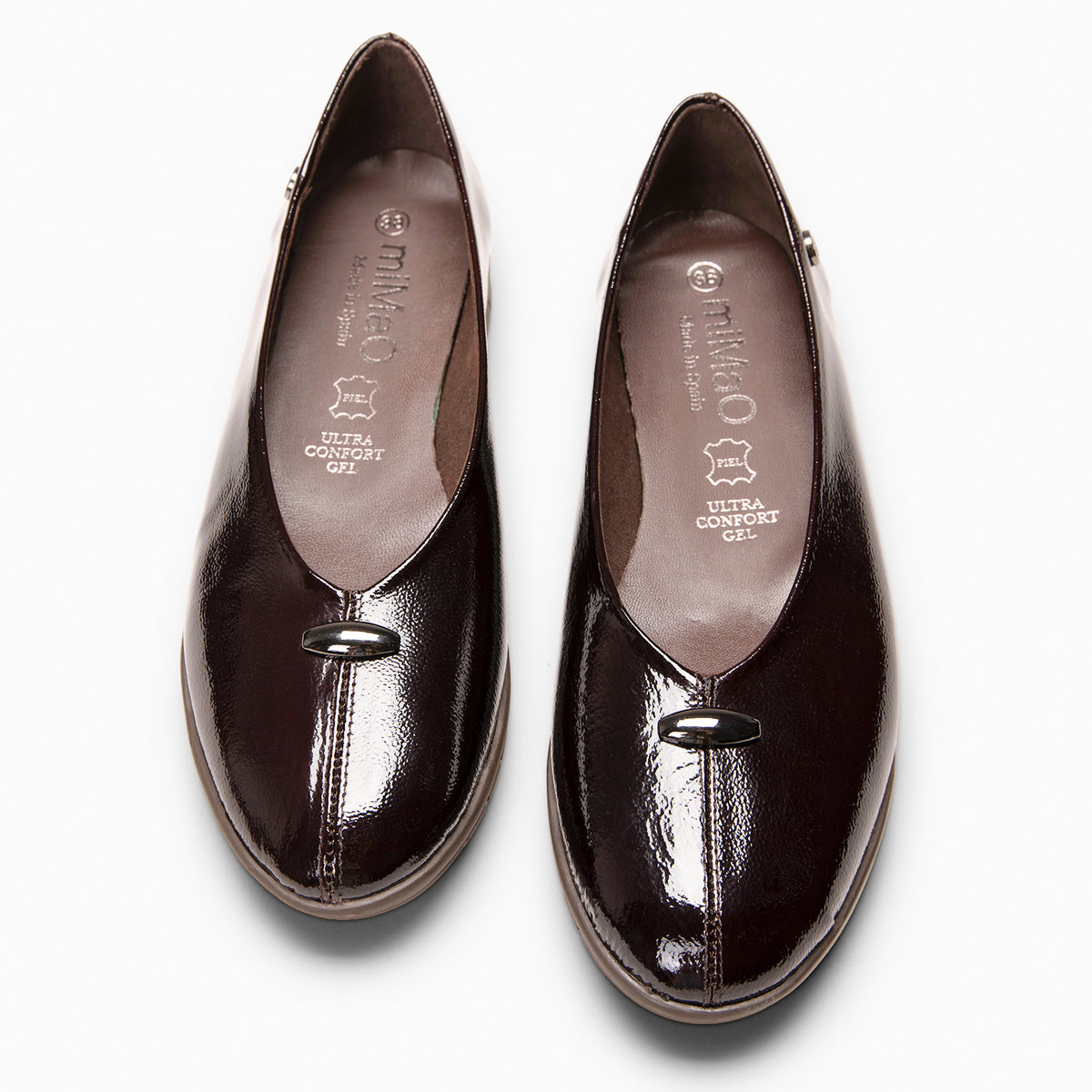 MALENA - BROWN Patent leather wedge ballerinas