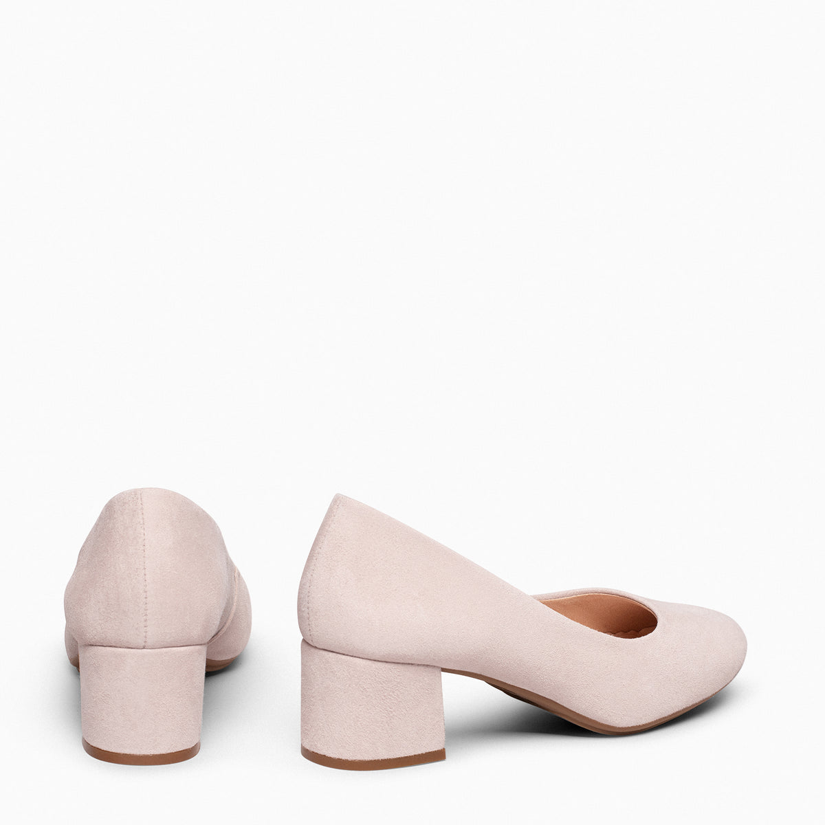 URBAN REDONDO – Zapatos de tacón bajo de ante NUDE