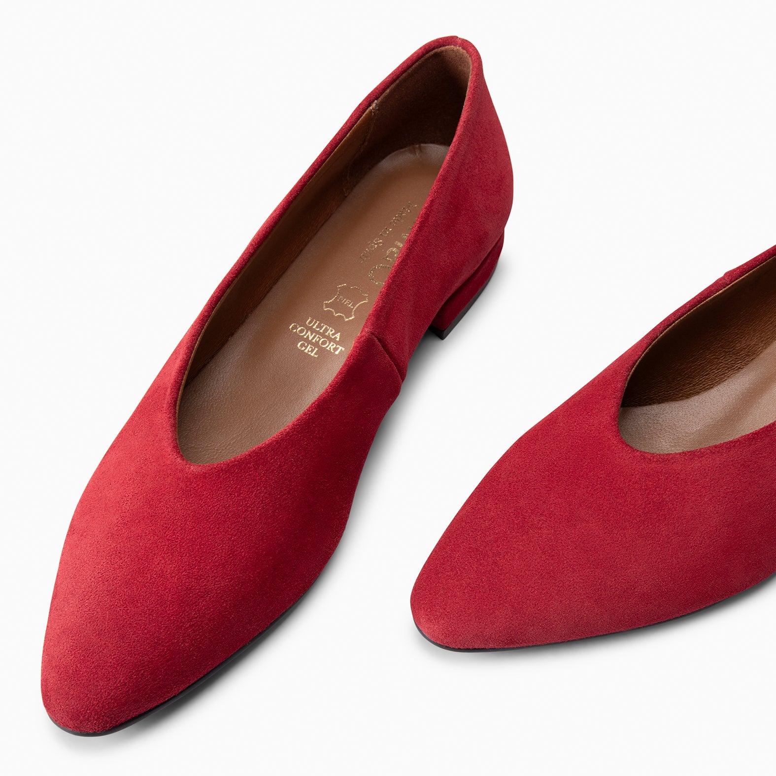 URBAN LACY - Bailarina con tacón bajo en piel de serraje ROJO - miMaO ®
