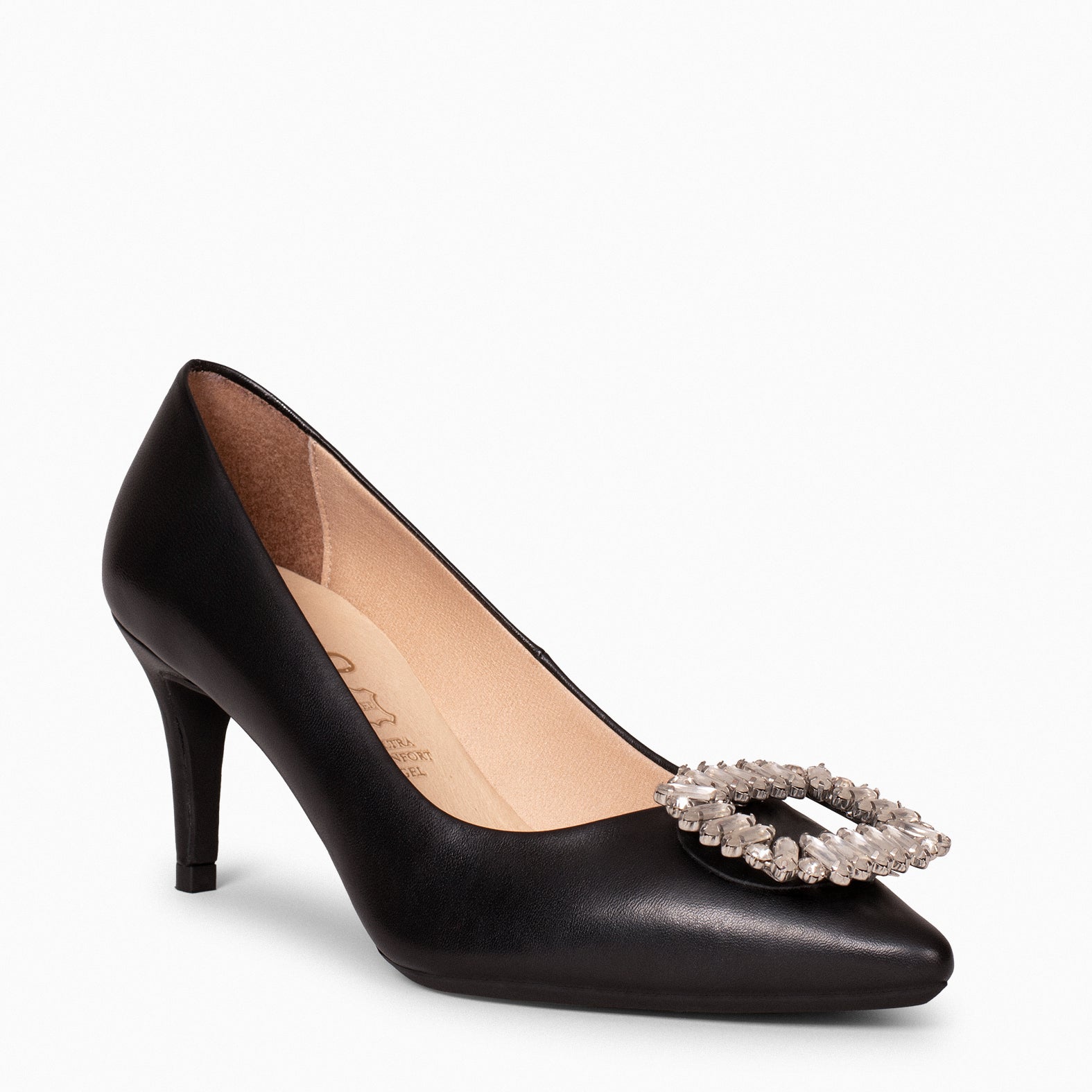 ELLA – BLACK stiletto heels with brooch