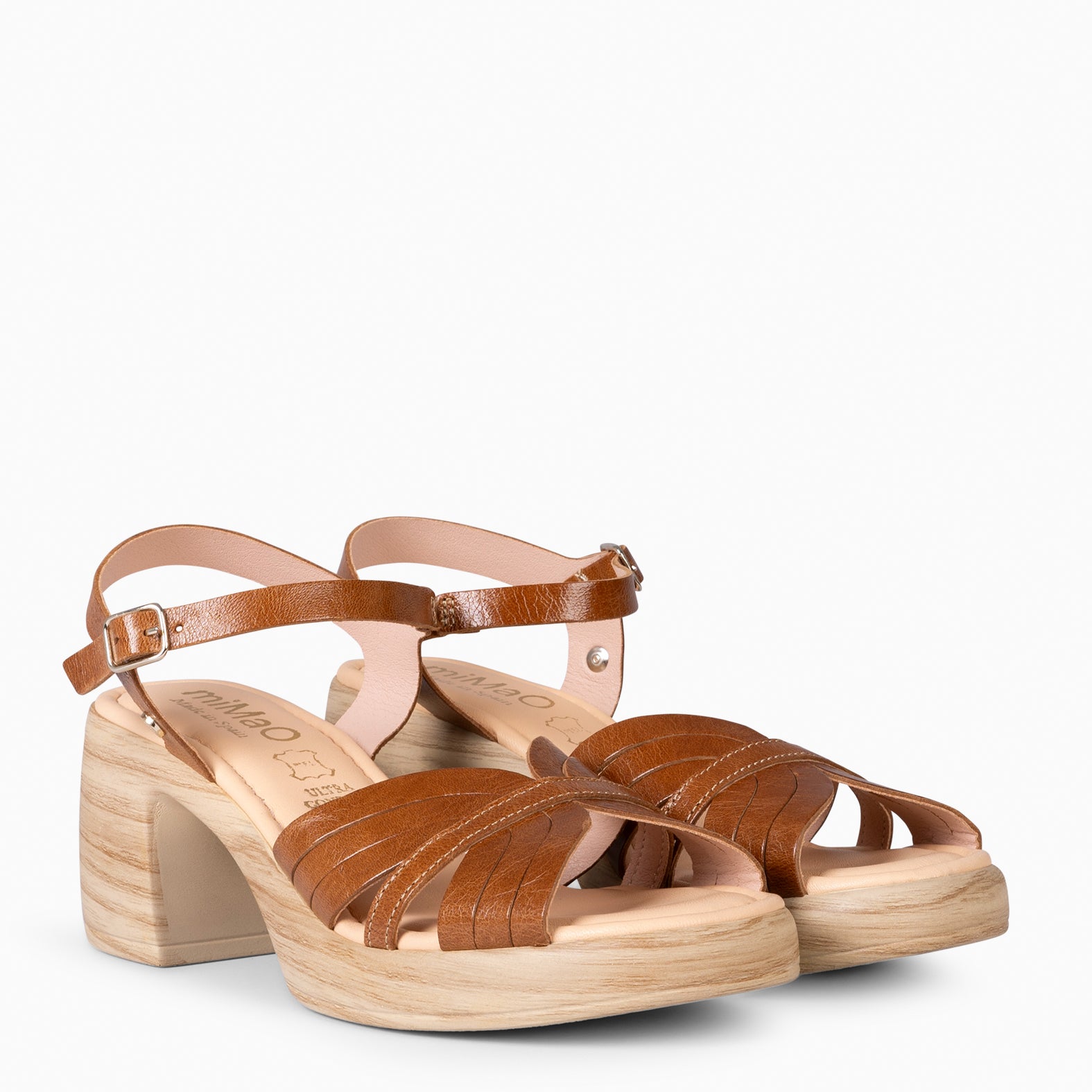LANCY - CAMEL CASUAL SANDALS WITH BLOCK HEEL