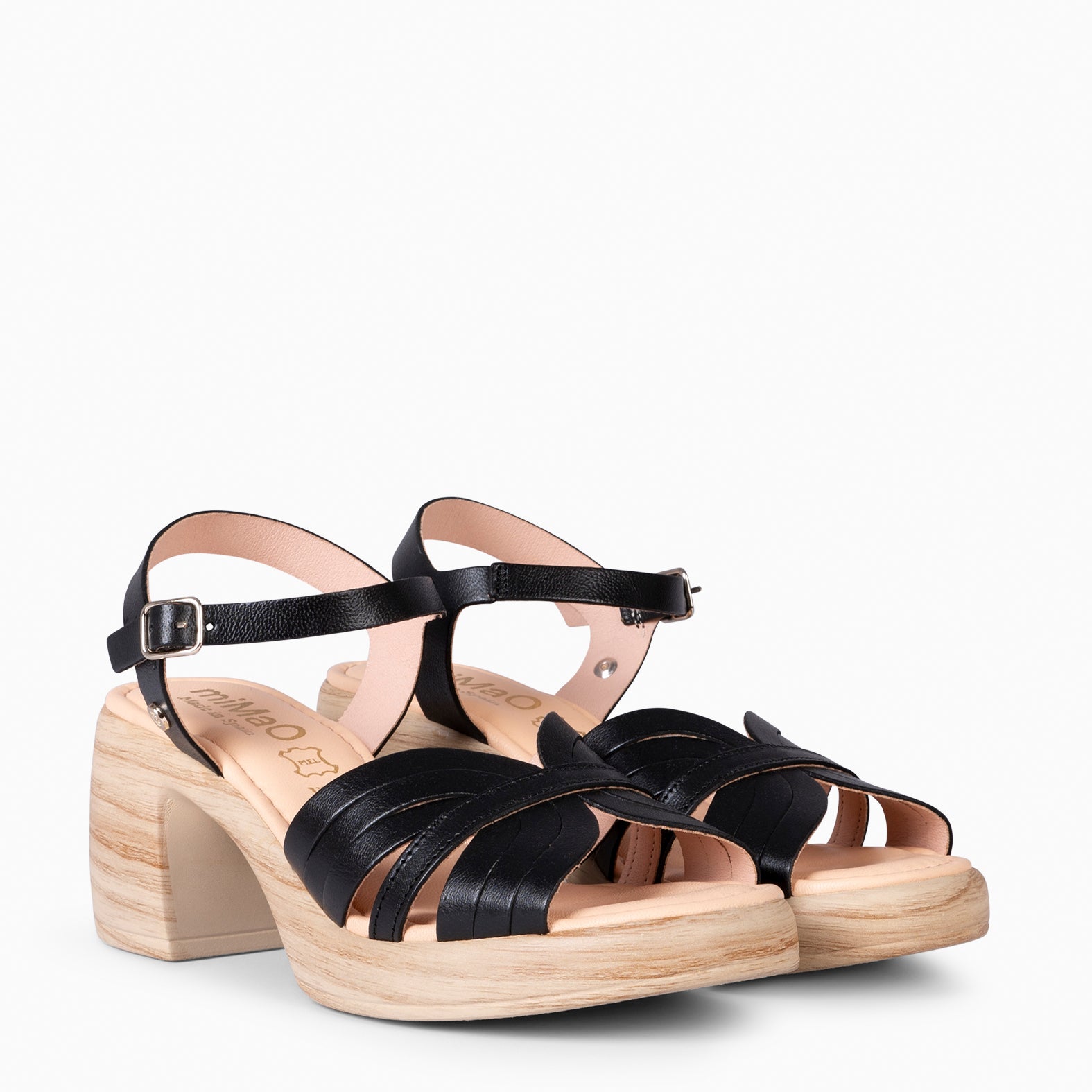 LANCY - BLACK CASUAL SANDALS WITH BLOCK HEEL
