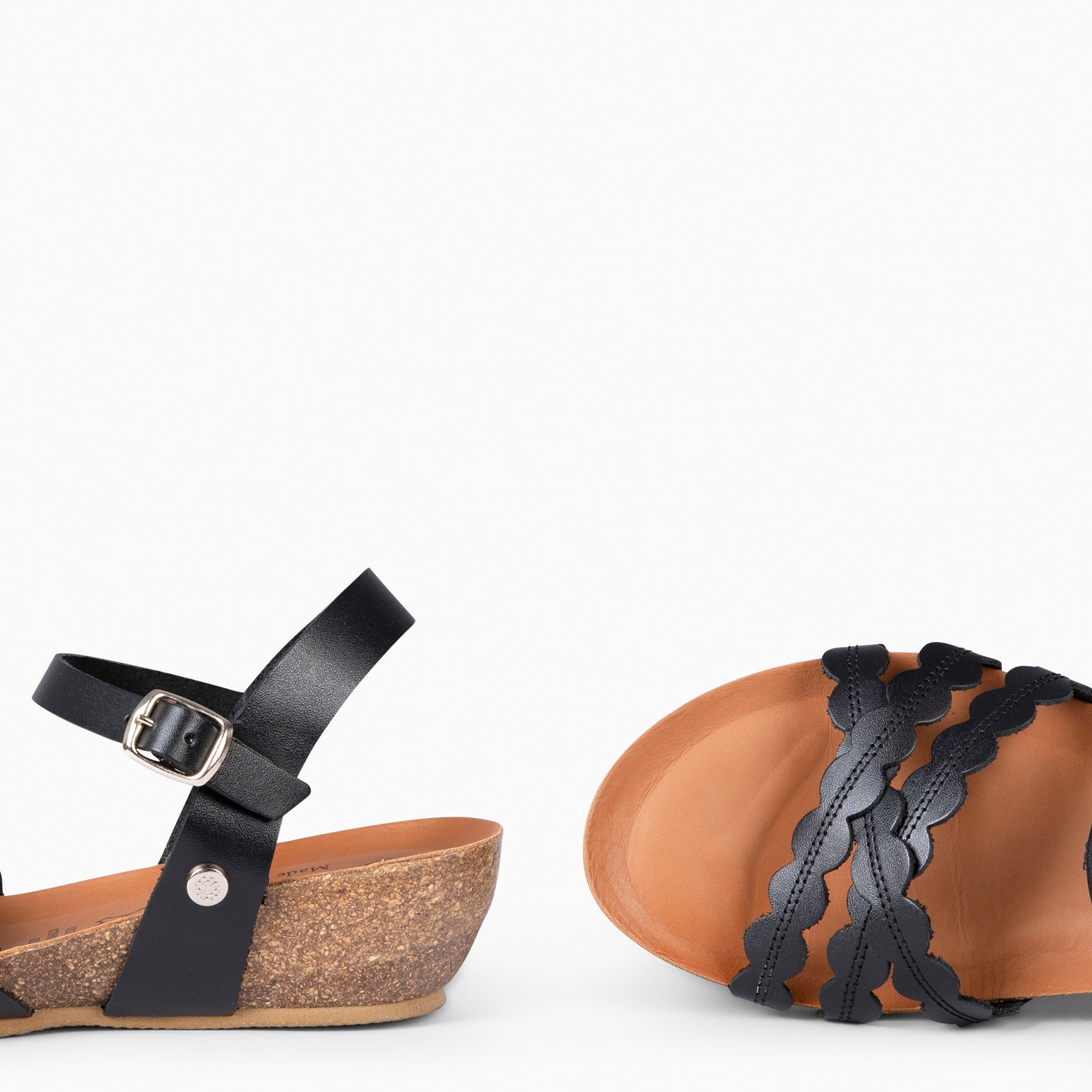 MALTA - BLACK BIO SANDALS WITH LOW WEDGE