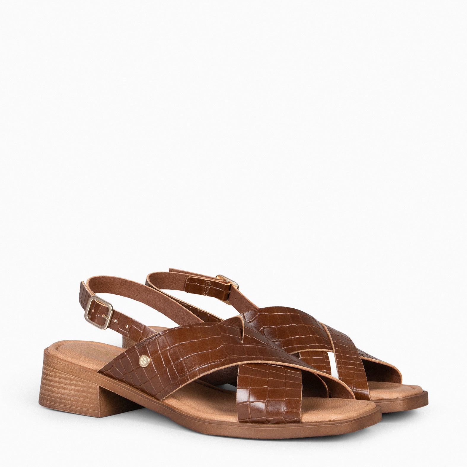 BETANIA - Sandalias planas de piel grabado coco MARRÓN - miMaO ®