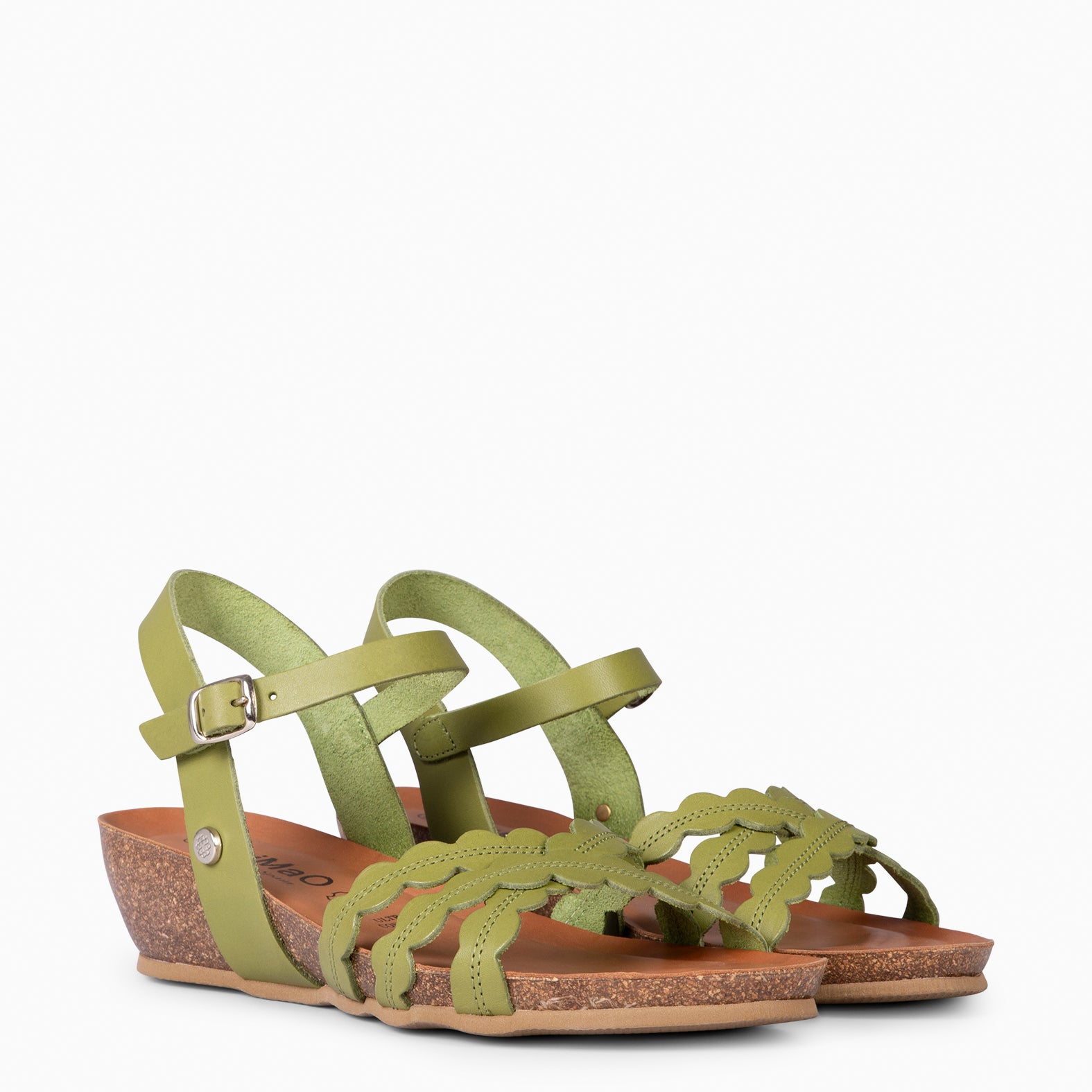 MALTA - GREEN PISTACHIO BIO SANDALS WITH LOW WEDGE