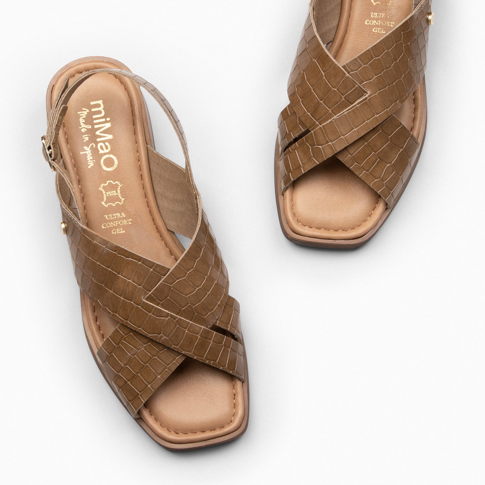 BETANIA - Sandalias planas de piel grabado coco TAUPE - miMaO ®
