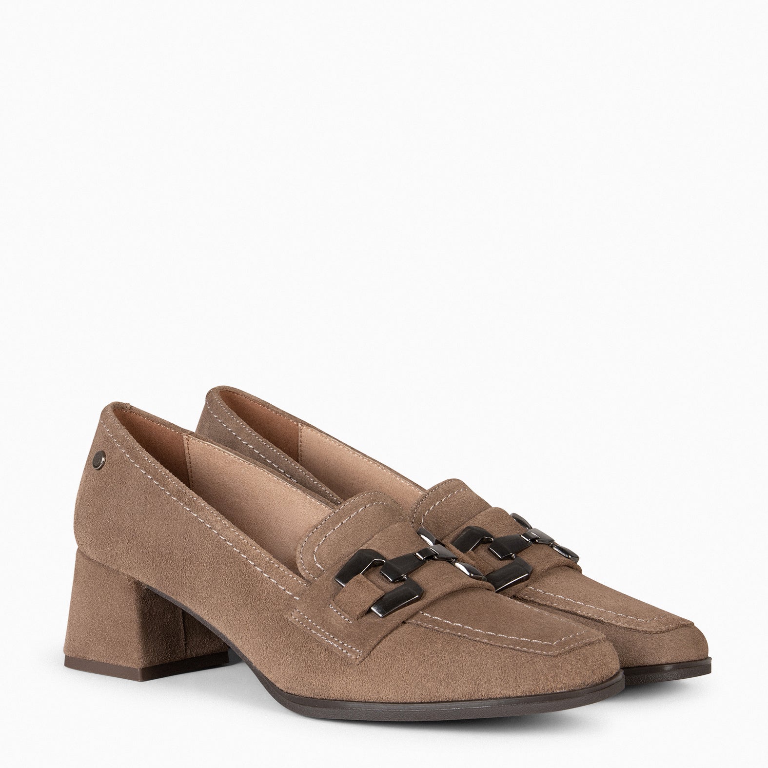 CAMILA – Mocasines de tacón ancho TAUPE - miMaO ®