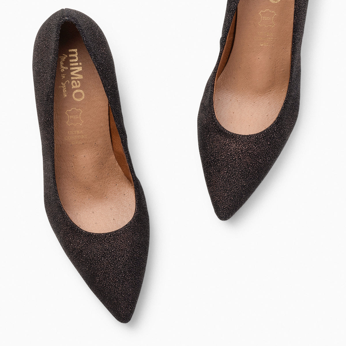 STILETTO BRIGHT - Zapatos de tacón de aguja con textura de grano brillante MARRÓN