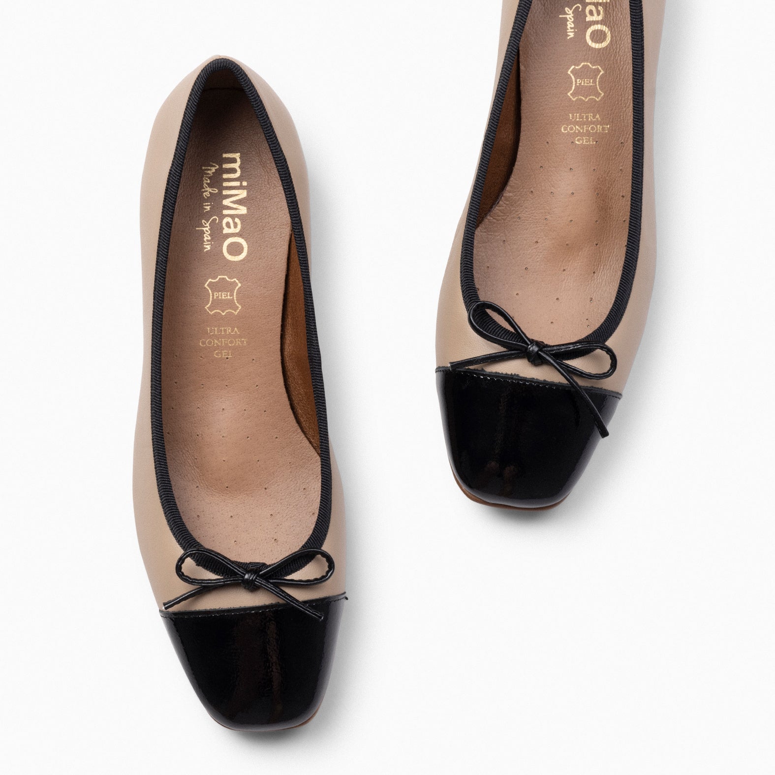 GLAMOUR – Bailarinas con tacón y puntera de charol TIERRA - miMaO ®
