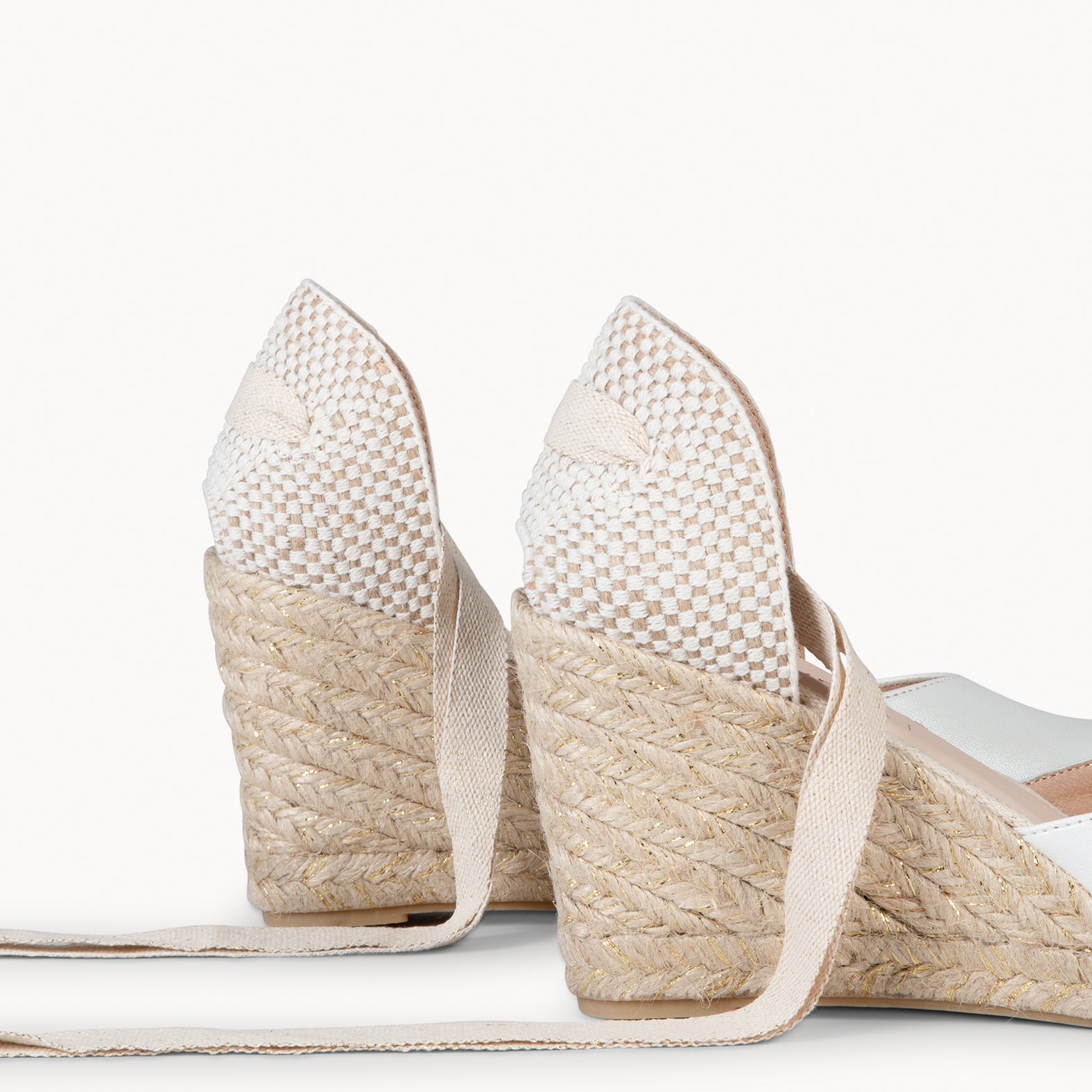 LEONOR - NACRE High leather wegde with ribbons