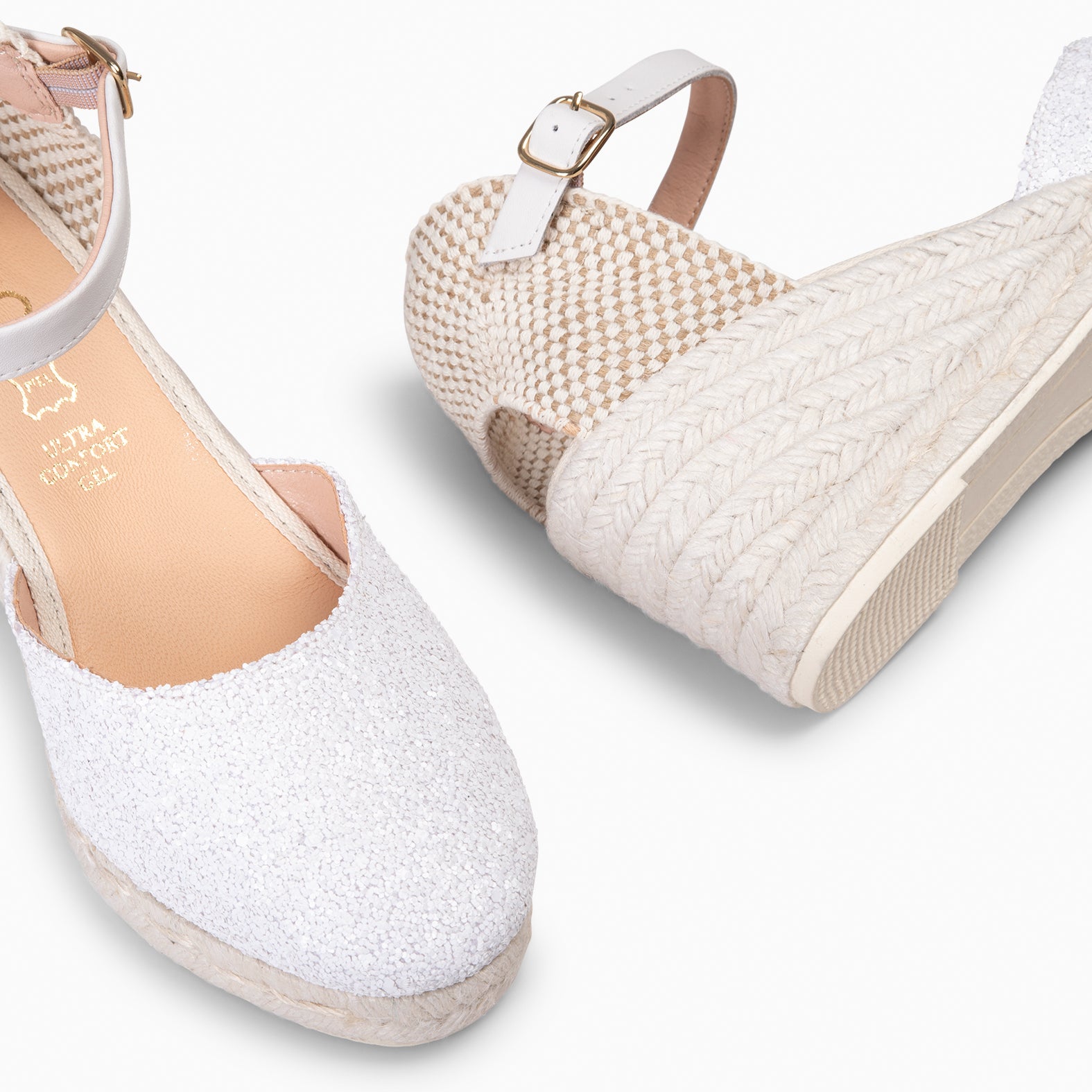 BAHIA – CUÑA BAJA DE ESPARTO GLITTER PERLA