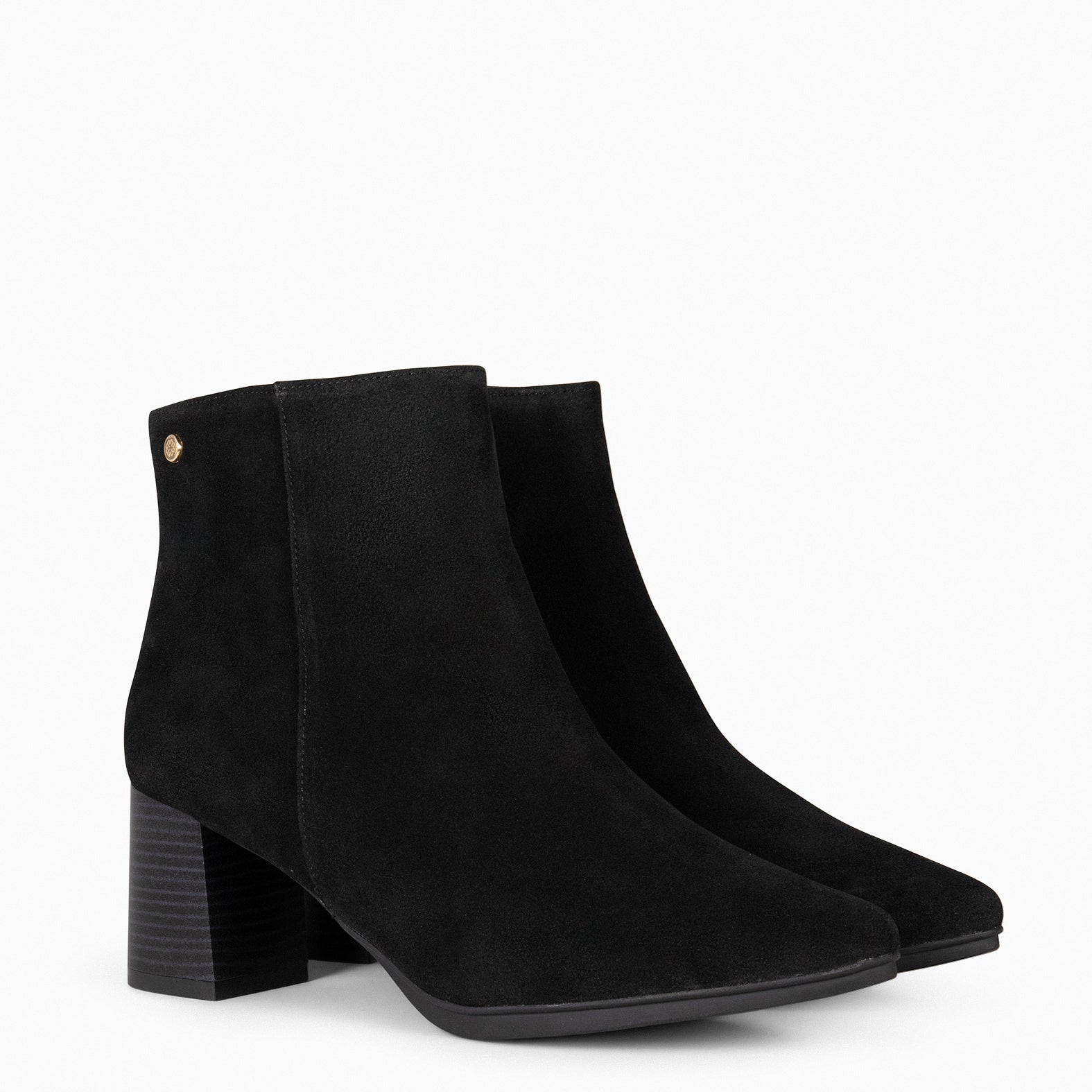 CITY - Botines de tacón ancho y punta fina de serraje NEGRO - miMaO ®