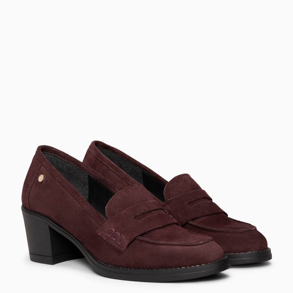 LATTÉ - BORDEAUX Mocassin van suède met hak