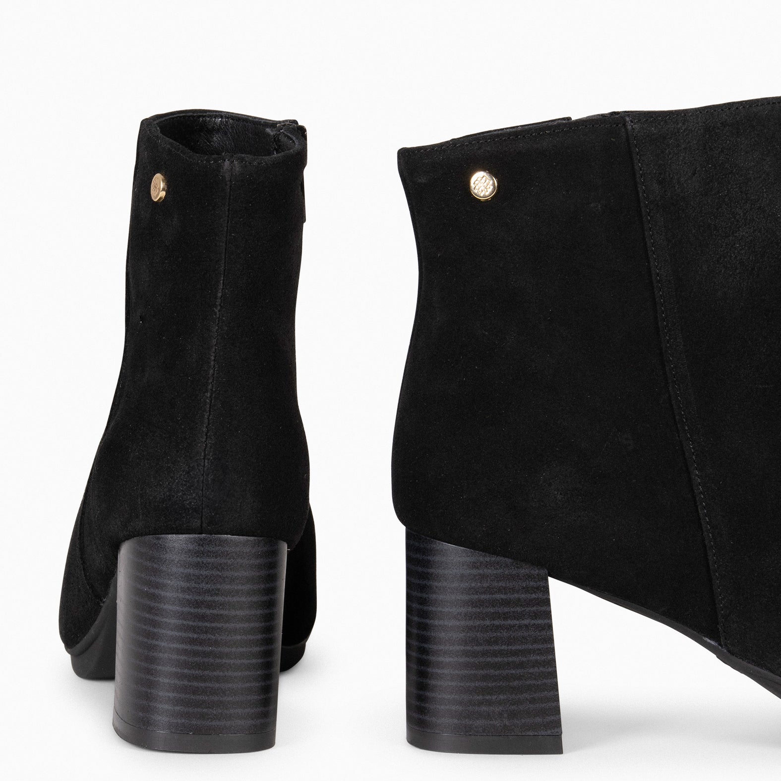 CITY - Botines de tacón ancho y punta fina de serraje NEGRO - miMaO ®