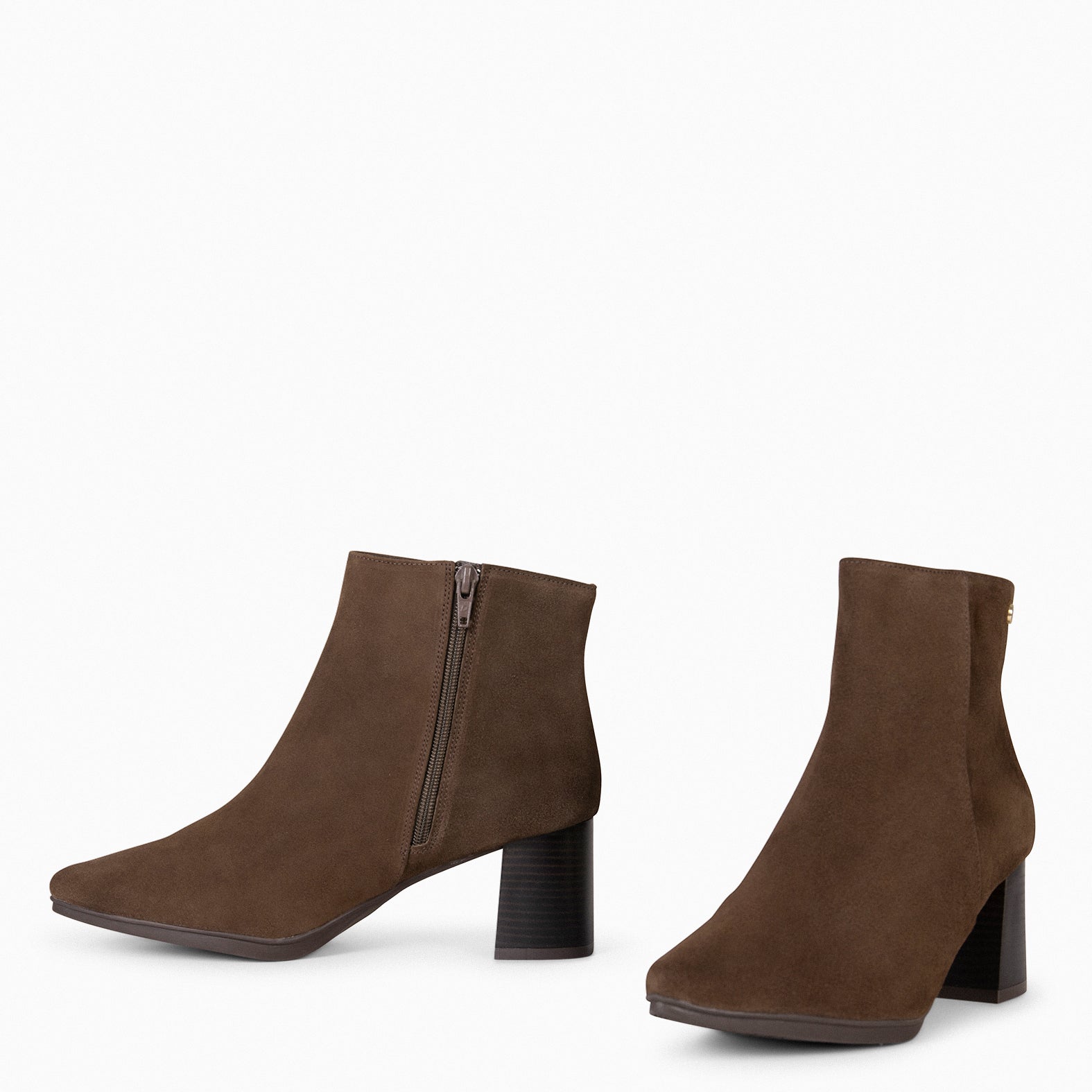 CITY - Botines de tacón ancho y punta fina de serraje MARRON - miMaO ®