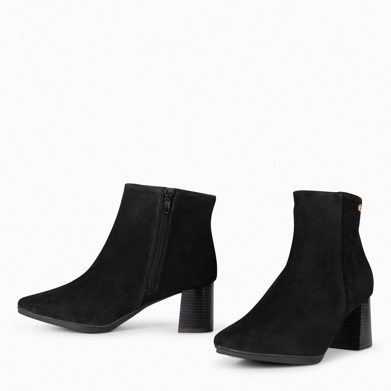 CITY - Botines de tacón ancho y punta fina de serraje NEGRO - miMaO ®