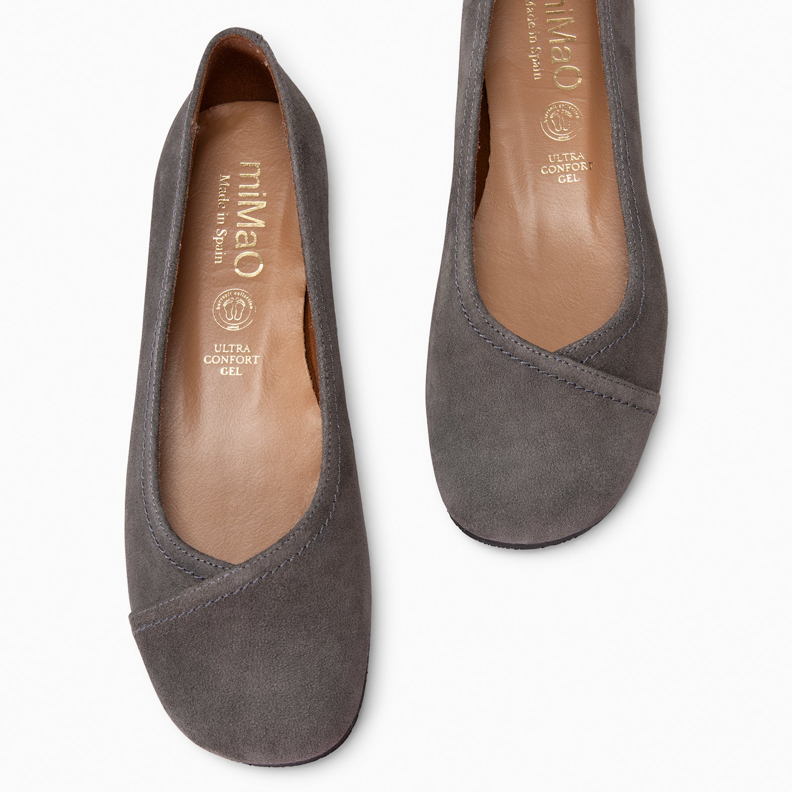 PLUMA - Bailarina baresoft de serraje en GRIS - miMaO ®
