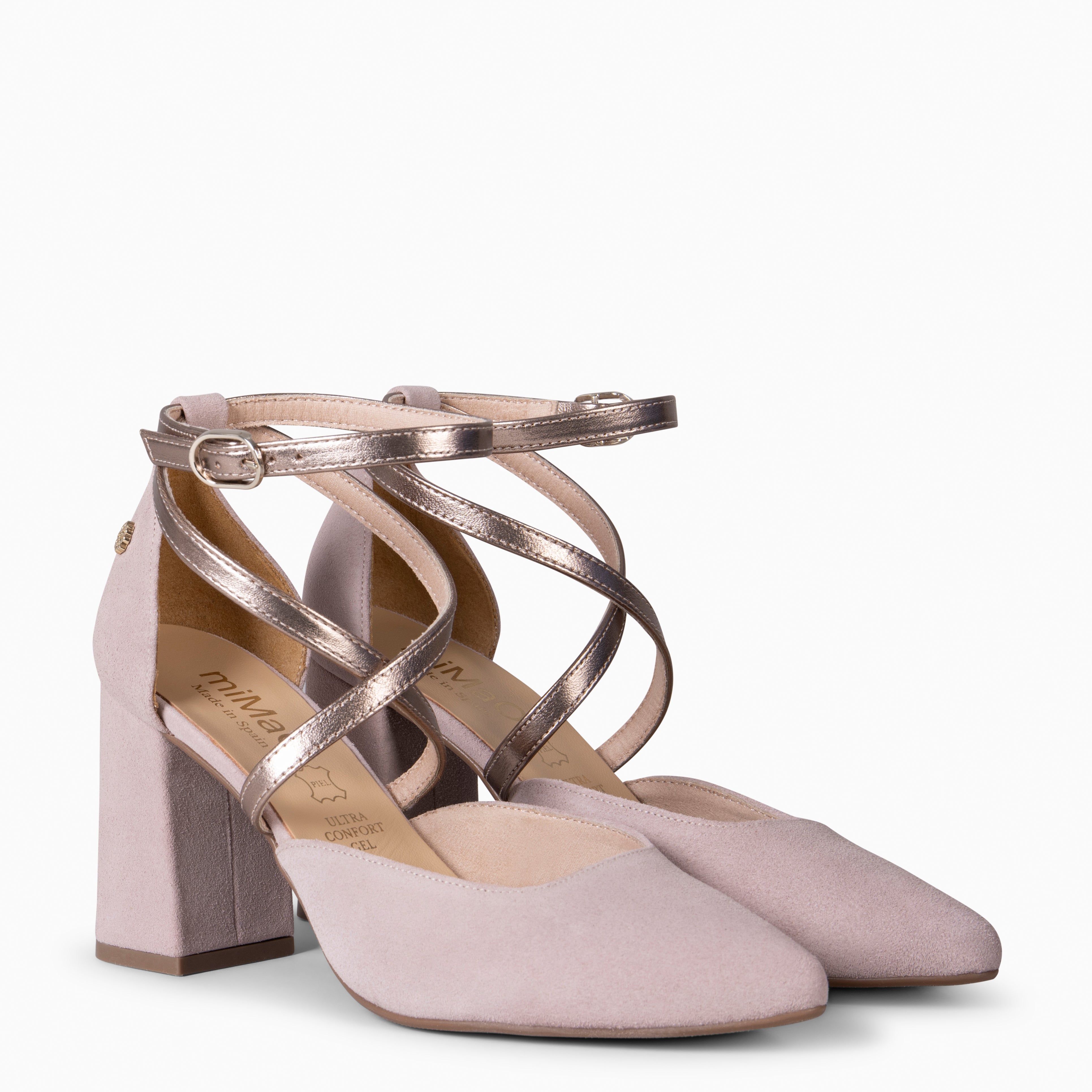 ARIEL - Zapato de tacón ancho NUDE METAL - miMaO ®